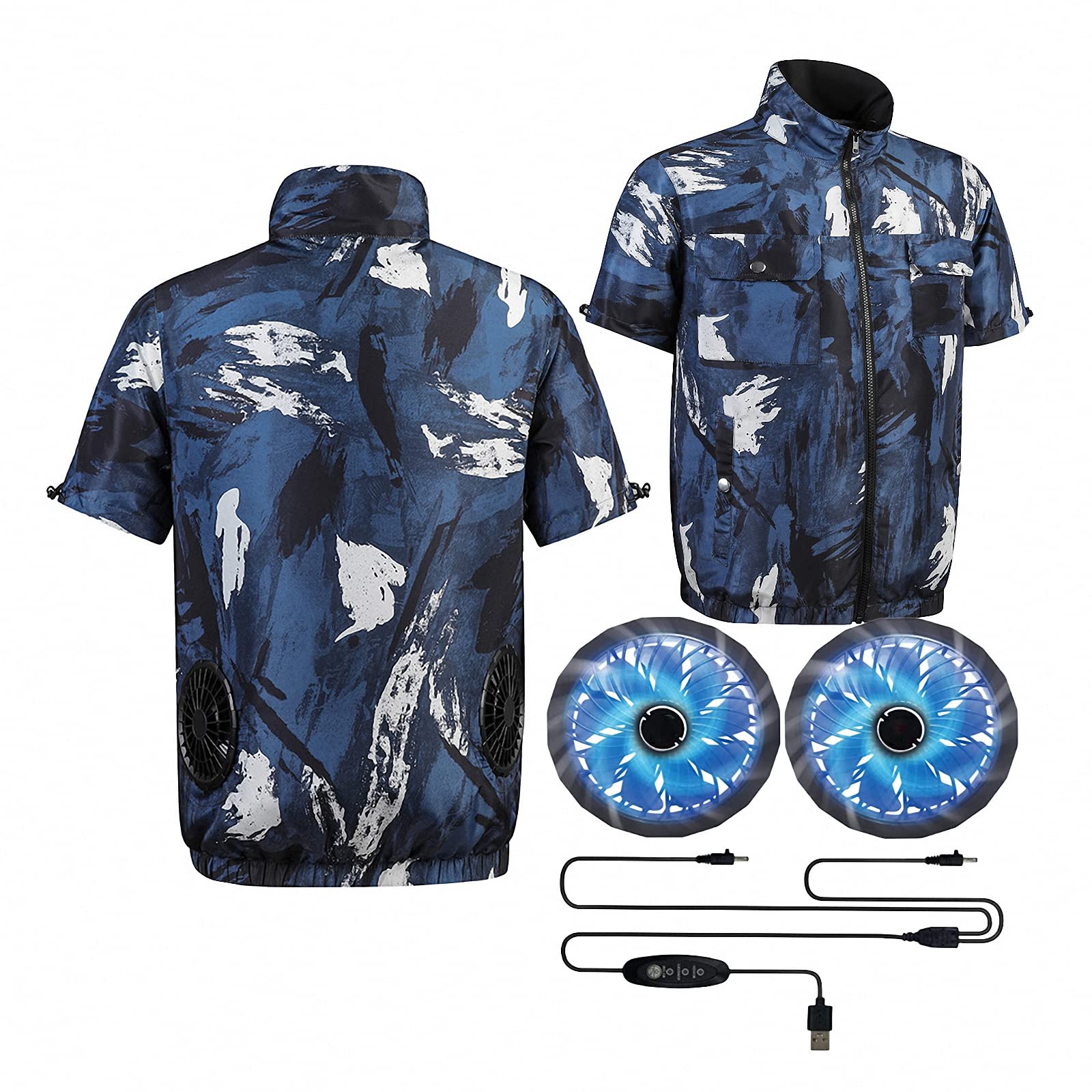 Ropa de Trabajo de Aire Acondicionado para Hombres de Verano,Ventilador de Carga USB para Exteriores,Chaleco de enfriamiento,protección Solar para Deportes Mangas Cortas