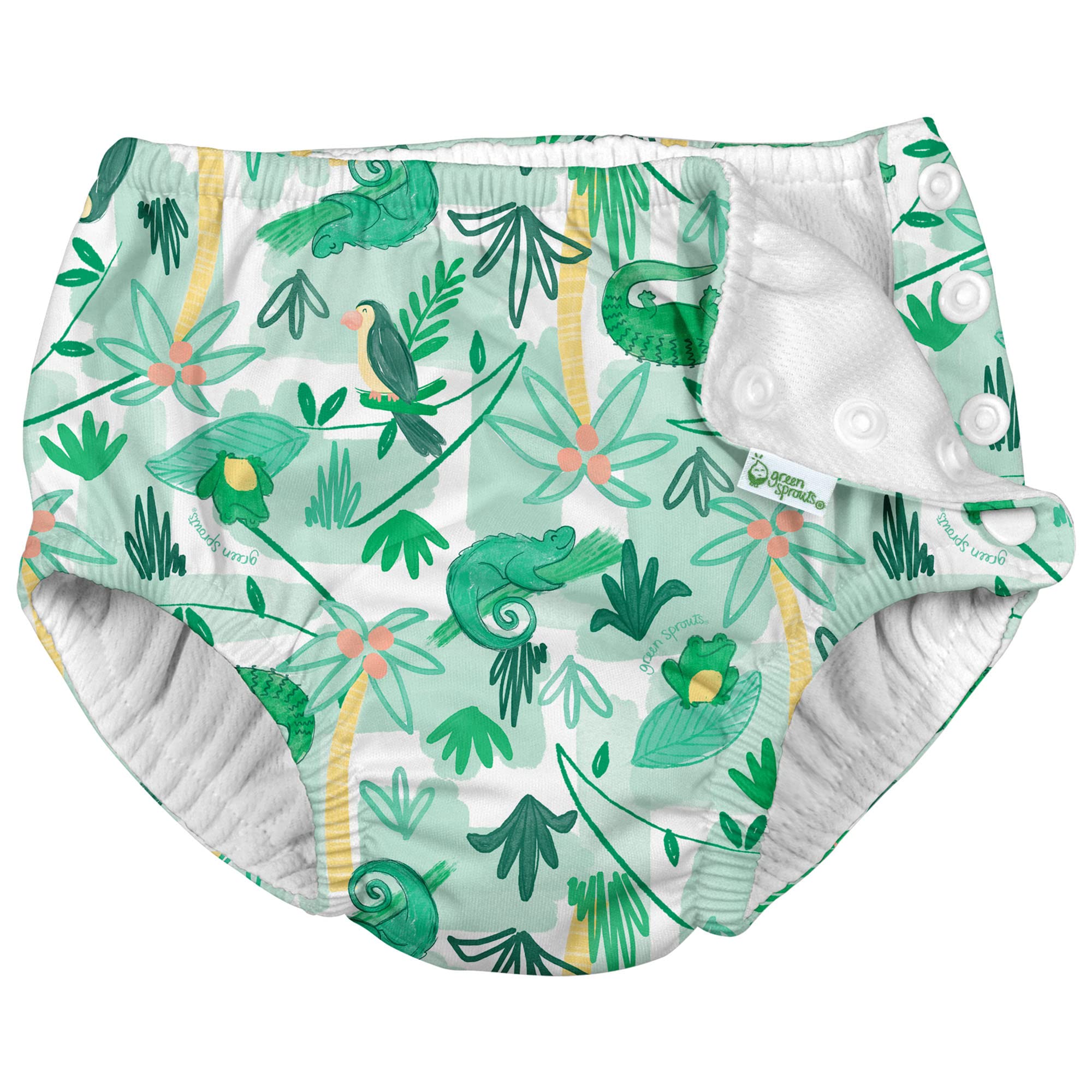 i Play by Green Sprouts Boys Reusable Absorbent Baby Swim Diapers - Swimming Suit Bottom | No Other Diaper Necessary Green Tropical Jungle 6 Months