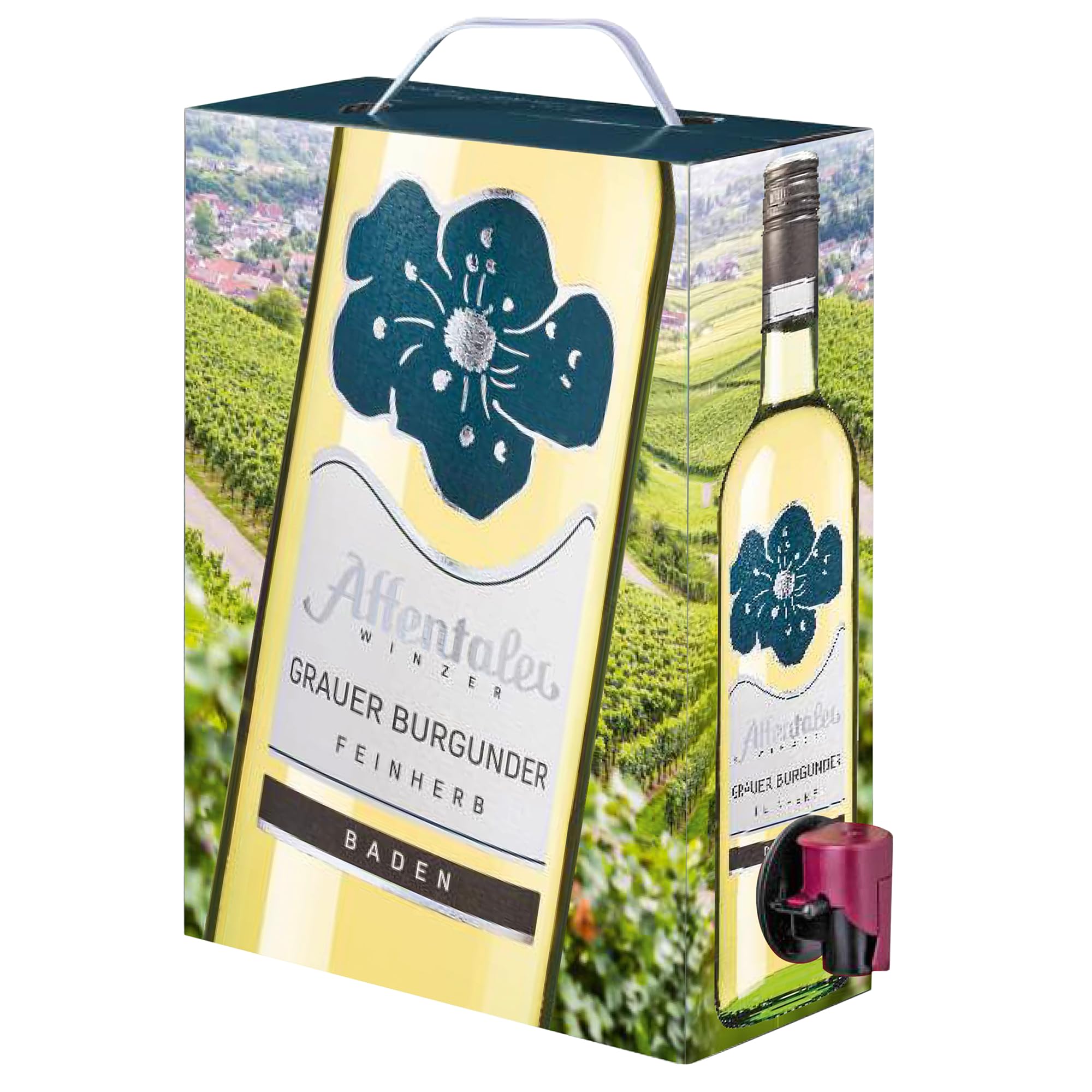 Affentaler 3 L Wein Box Grauer Burgunder feinherb – Bag in Box 3 Liter – Fruchtiger Weißwein für Party, Tasting – Wein Geschenk Set für Geburtstag, Ostern, Camping