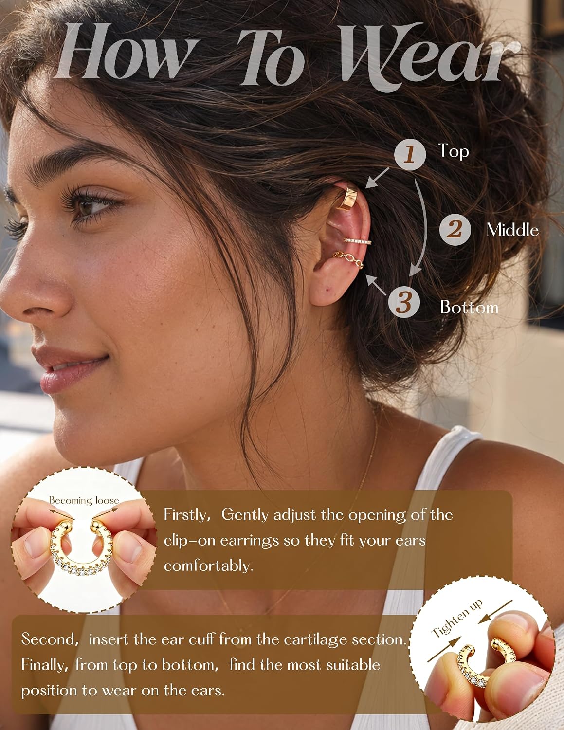 Ear Cuffs Non Piercing 14K Gold Plated Clip on Cartilage Earring for Women - Adjustable Lightweight Fake Piercings Ear Cuff Earrings Hypoallergenic Non Tarnish Earrings Jewelry