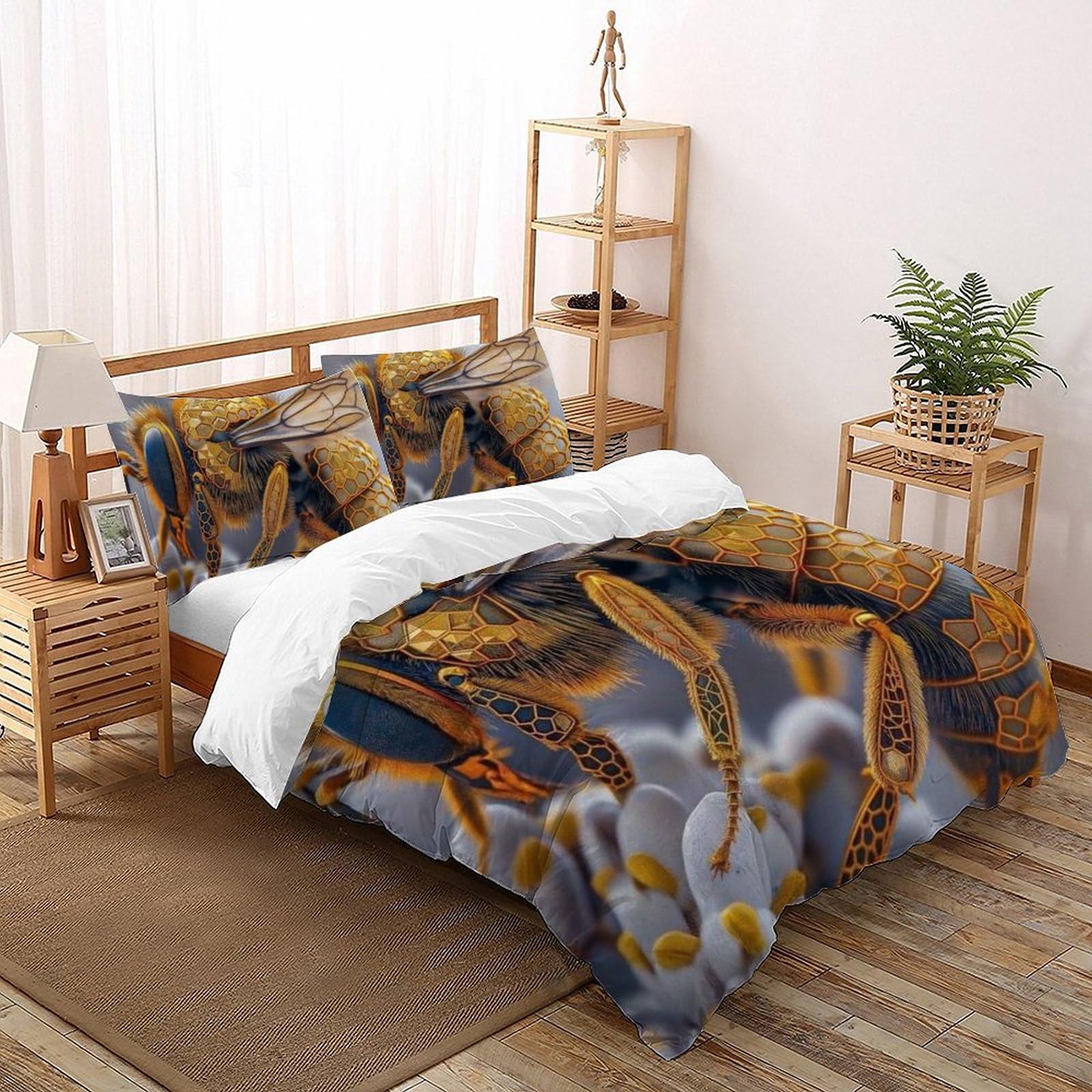 Housse de couette Super King abeille dessin animé 260x220cm en microfibre avec taies d'oreiller