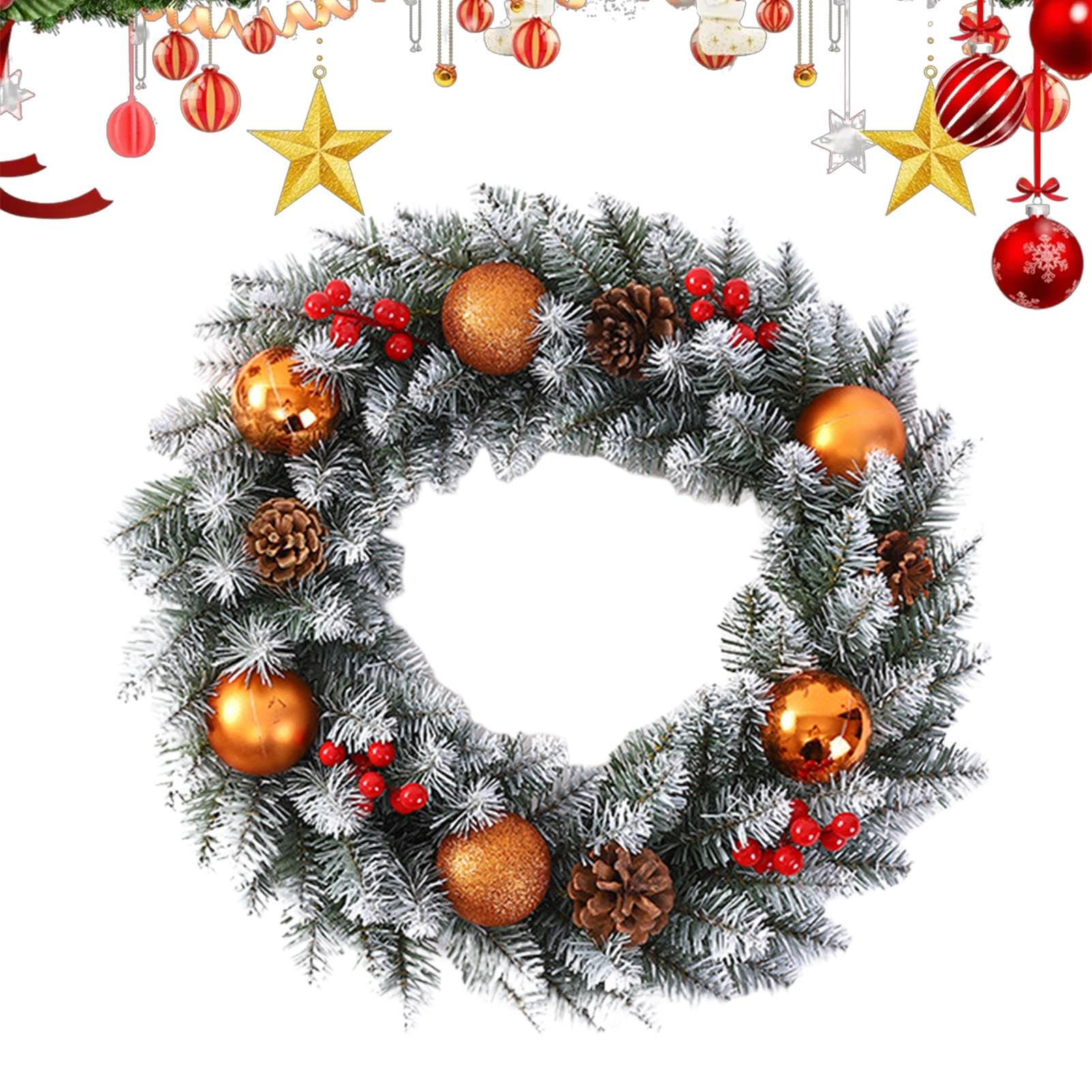 Couronne de Noël artificielle sans perte d'aiguilles pour porte et patio