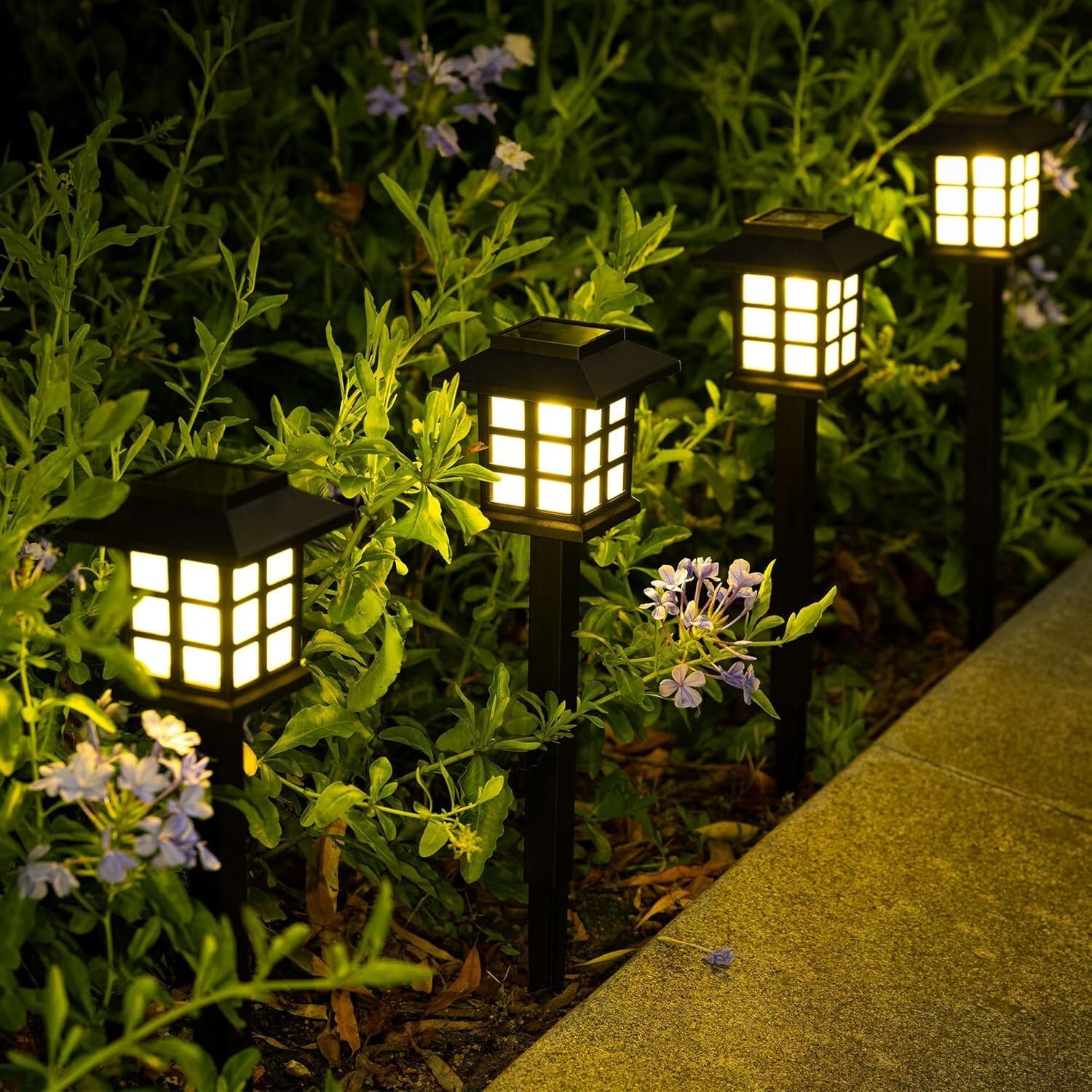 EBILUN Solar Lights Outdoor Garden,Waterproof IP65 Solar Stake Lights, Auto ON/Off for Outdoor, Pathway, Patio,Lawn (Warm White,4)