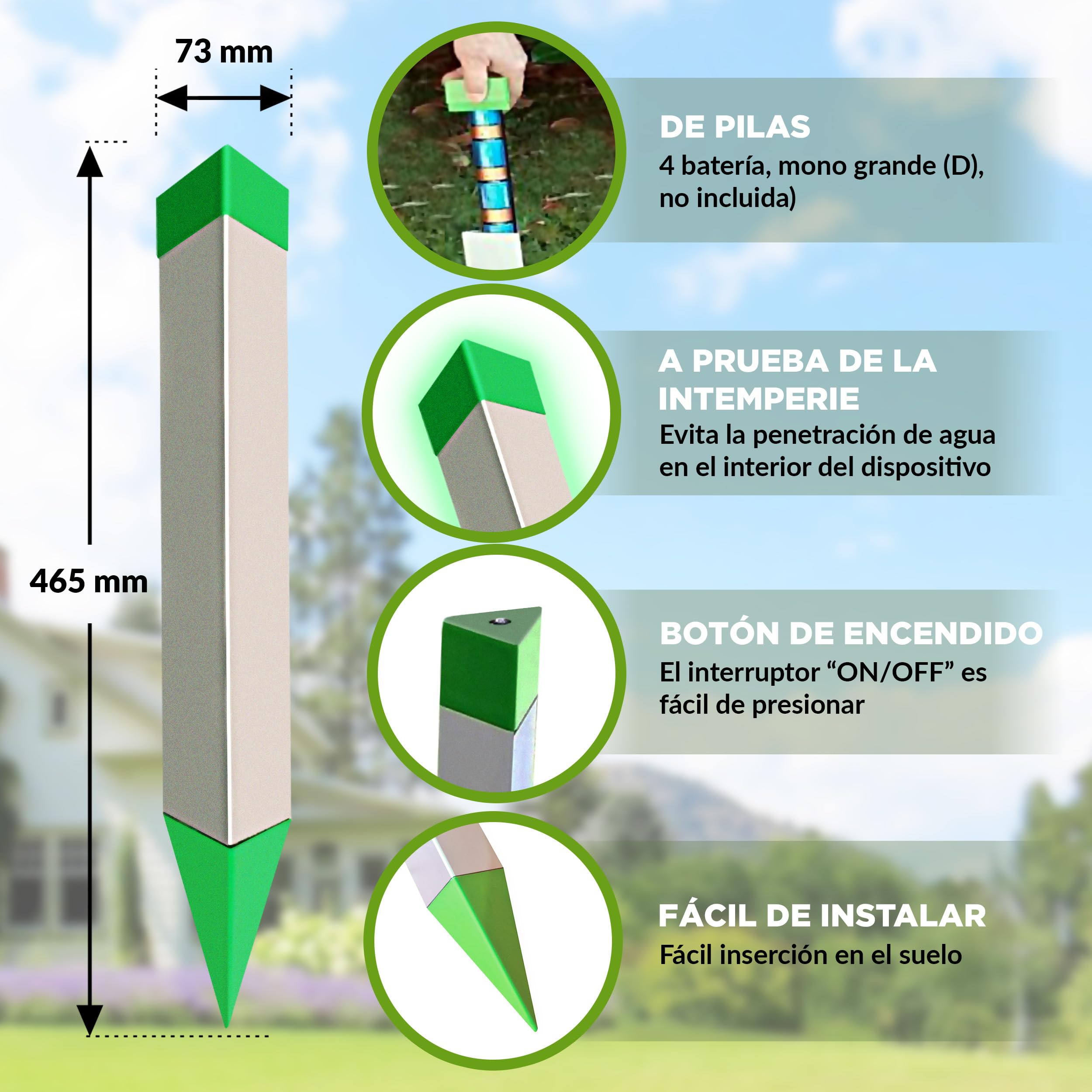 ISOTRONIC Repelente para Topos, topillos y Serpientes: Funciona con Pilas e Incluye una estaca para el Suelo del jardín. Área efectiva de Cobertura: 1250 m² (3 Unidades).