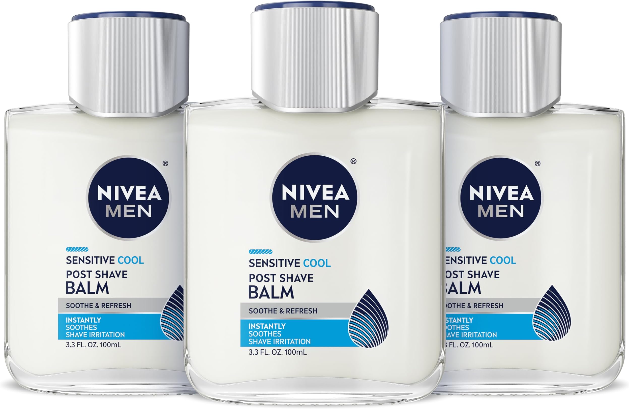 Sensitive Cooling Post Shave Balm with Vitamin E, Chamomile and Seaweed Extracts, 3 Pack of 3.3 Fl Oz Bottles