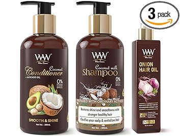 Waw Skin Cosmo Coconut Milk Conditioner, Coconut Milk Shampoo & Onion Oil Anti Hair Fall Combo Kit (3 Items in The Set)