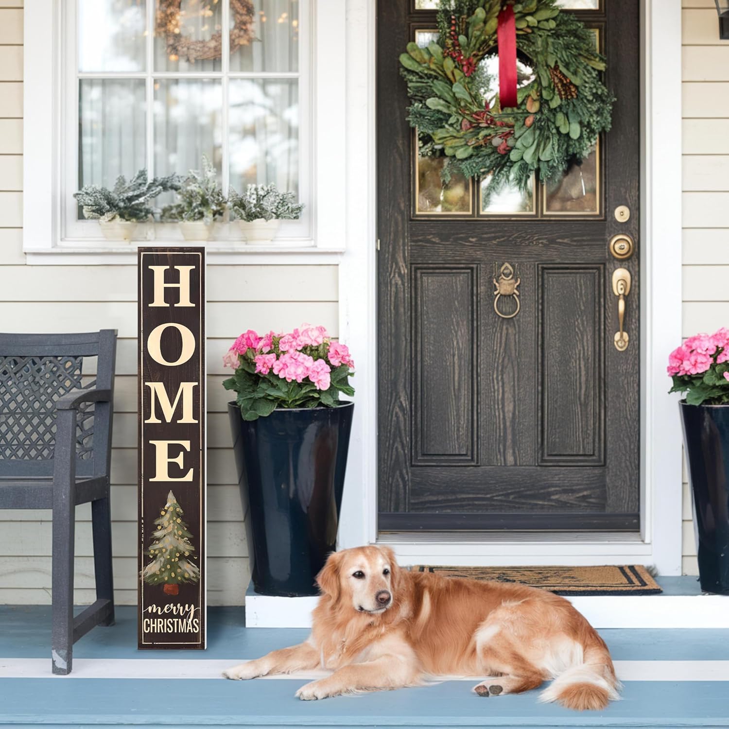 48"x8" Large Christmas Welcome Sign for Front Door, PVC Holiday Welcome Sign for Porch, Durable Outdoor Christmas Decorations (Design 6)