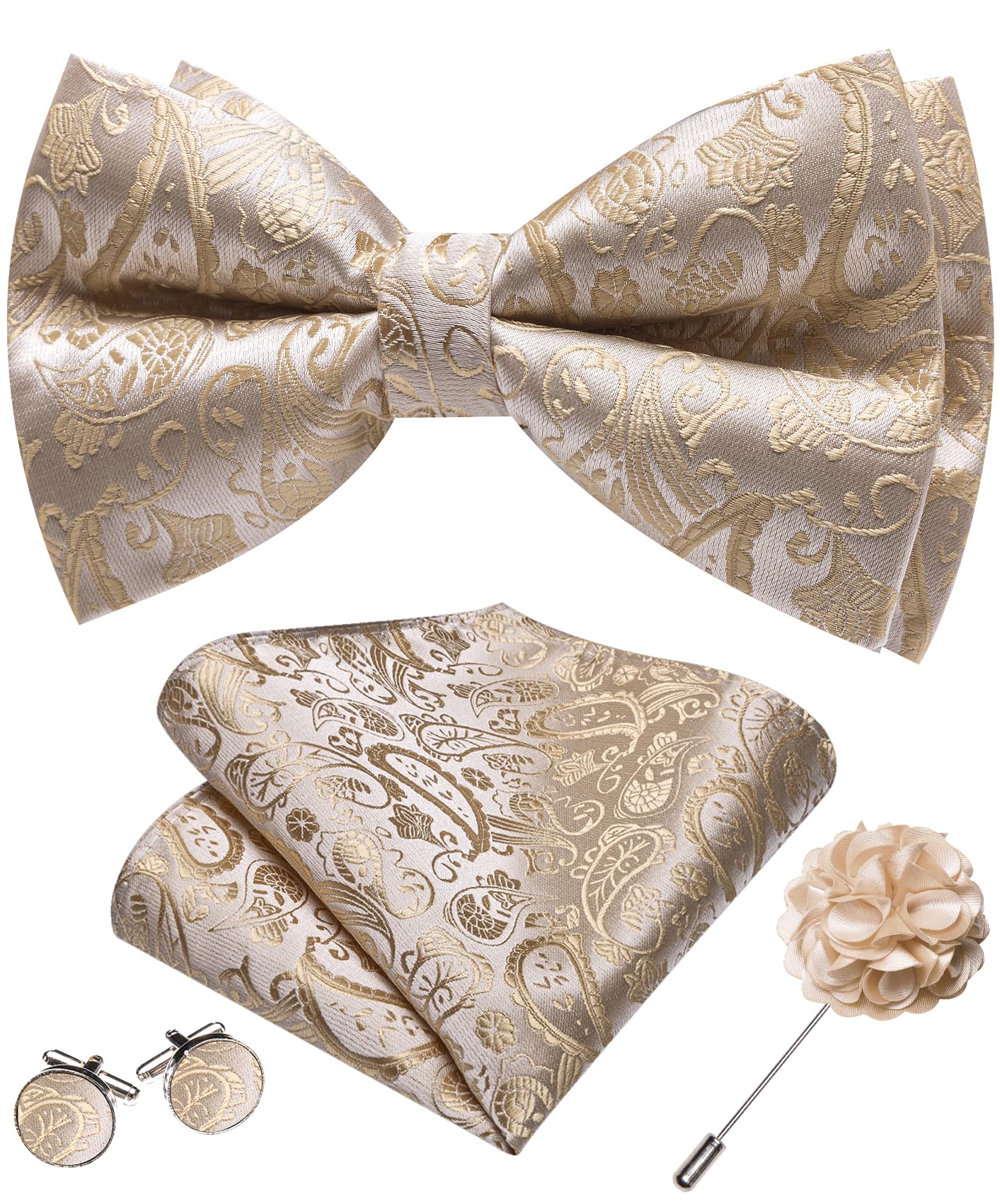 YOHOWA Mens Bow Tie Paisley Coloful Pre-tied Bowties Handkerchief Cufflinks