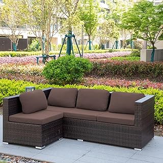 Morbuy Color Sólido Funda Asiento Sofá Exterior Extraíble, Funda Cojines Asiento Elástica Sofa Antideslizante para Interiores y Exteriores, Muebles de Ratán (YM05-Marrón,8 Piezas)