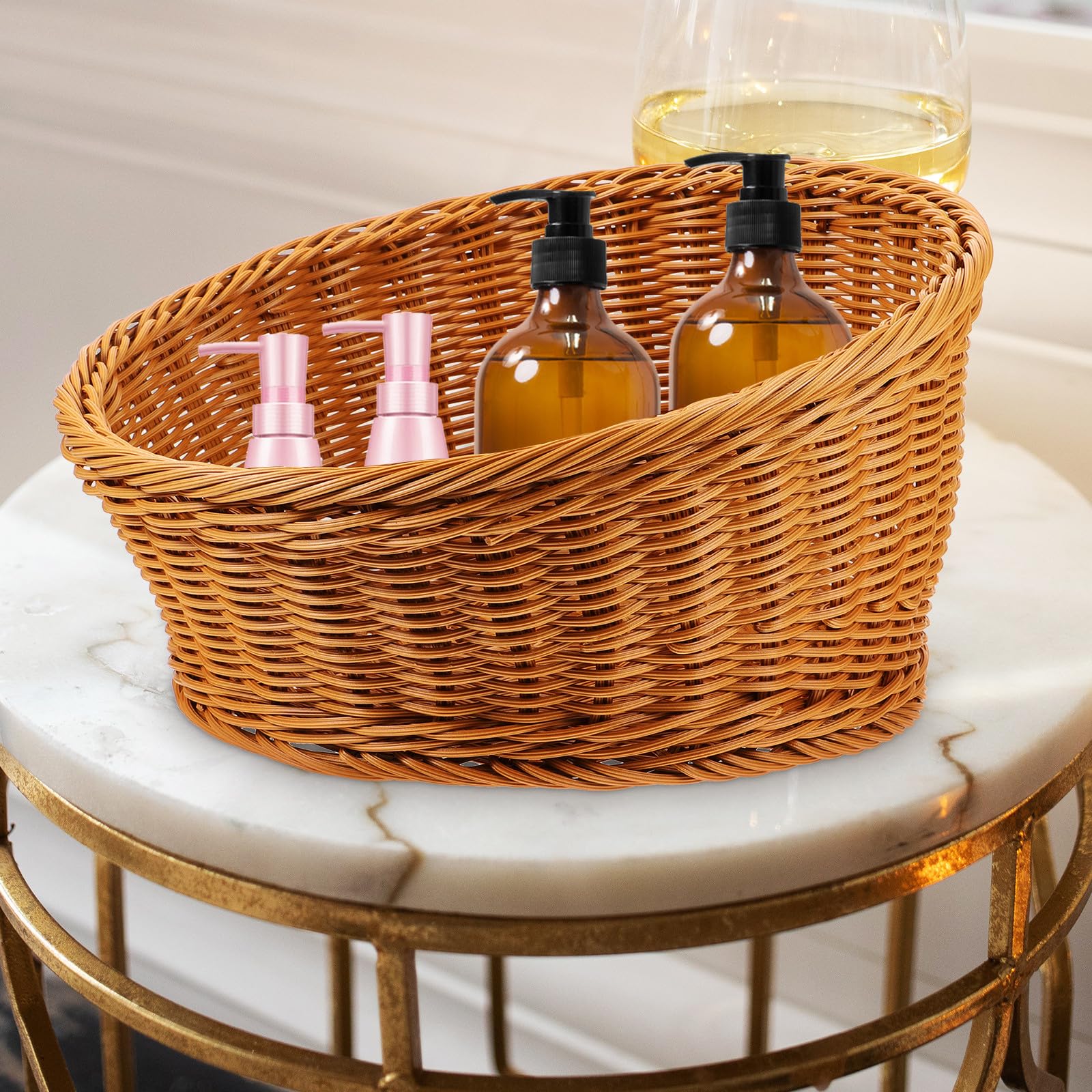 Cesto da Tavolo Intrecciato in Rattan Sintetico Resistente per Cucina Design Artigianale Pratico e Rustico, per Conservare Oggetti in Hotel come Ornamento