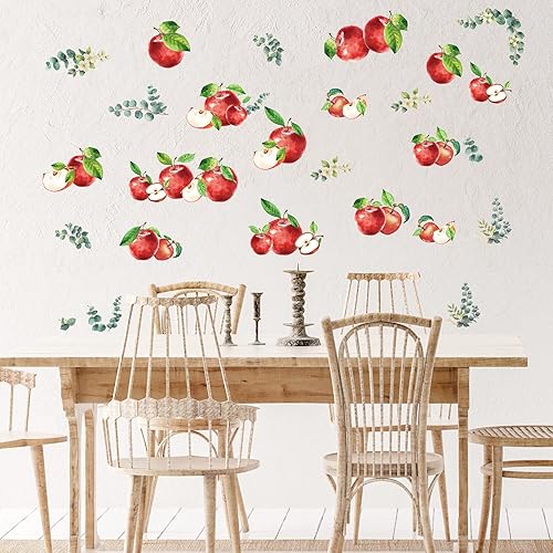Miniatura 2 de Calcomanías de pared de limón, calcomanías de pared de manzana, frutas de manzana, despegar y pegar, decoración de pared naranja fresa para gabinete