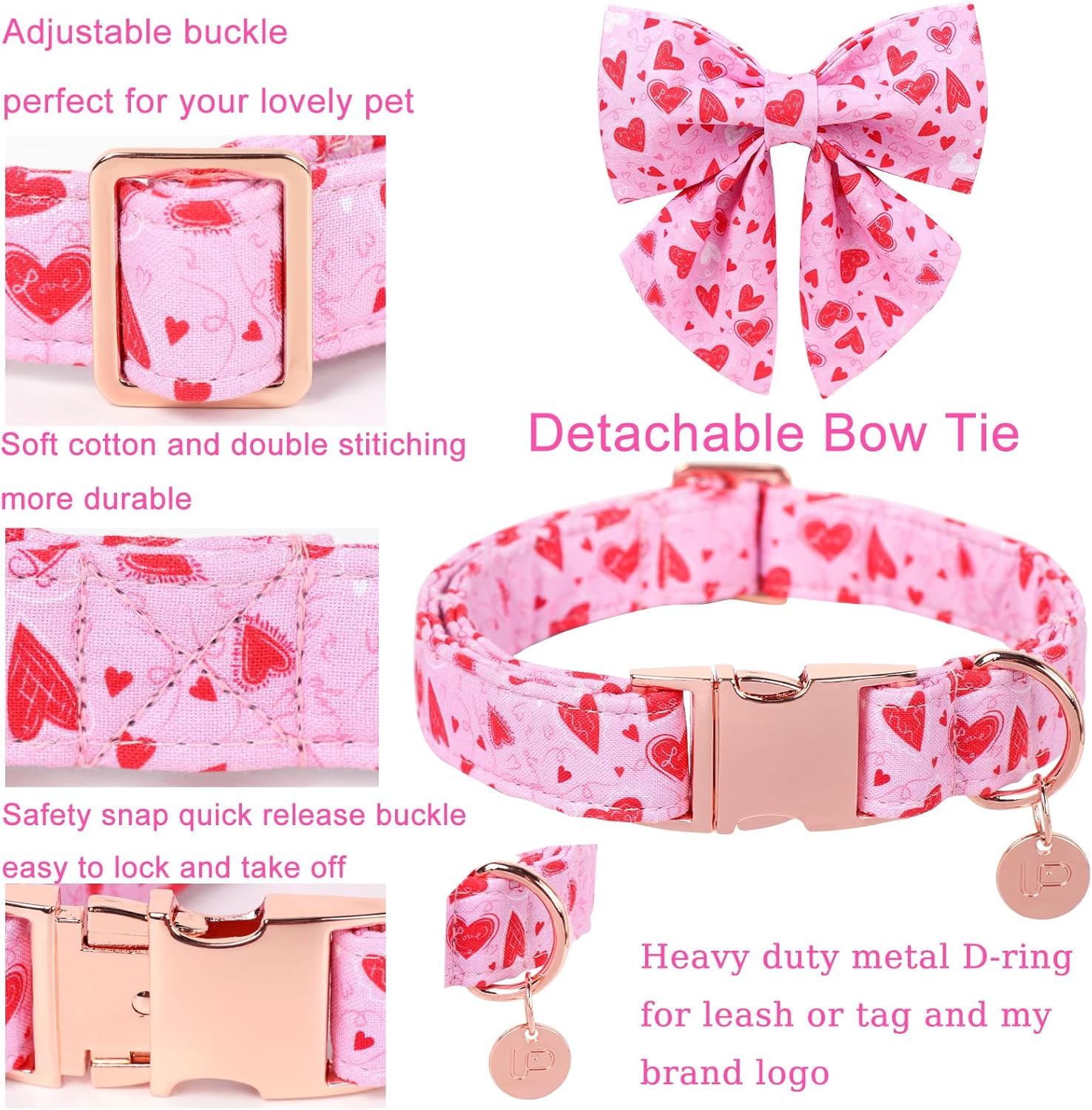 SIMILAR TO NOT EXACT Valentine’s Dog Collar with Bow Tie, Pink Heart Bowtie Collar with Metal Buckle, Valentine’s Gift Pet Collar for Puppy Girl Boy Dog or Cat, Wedding Dog Collar, S S LoveParty-SB