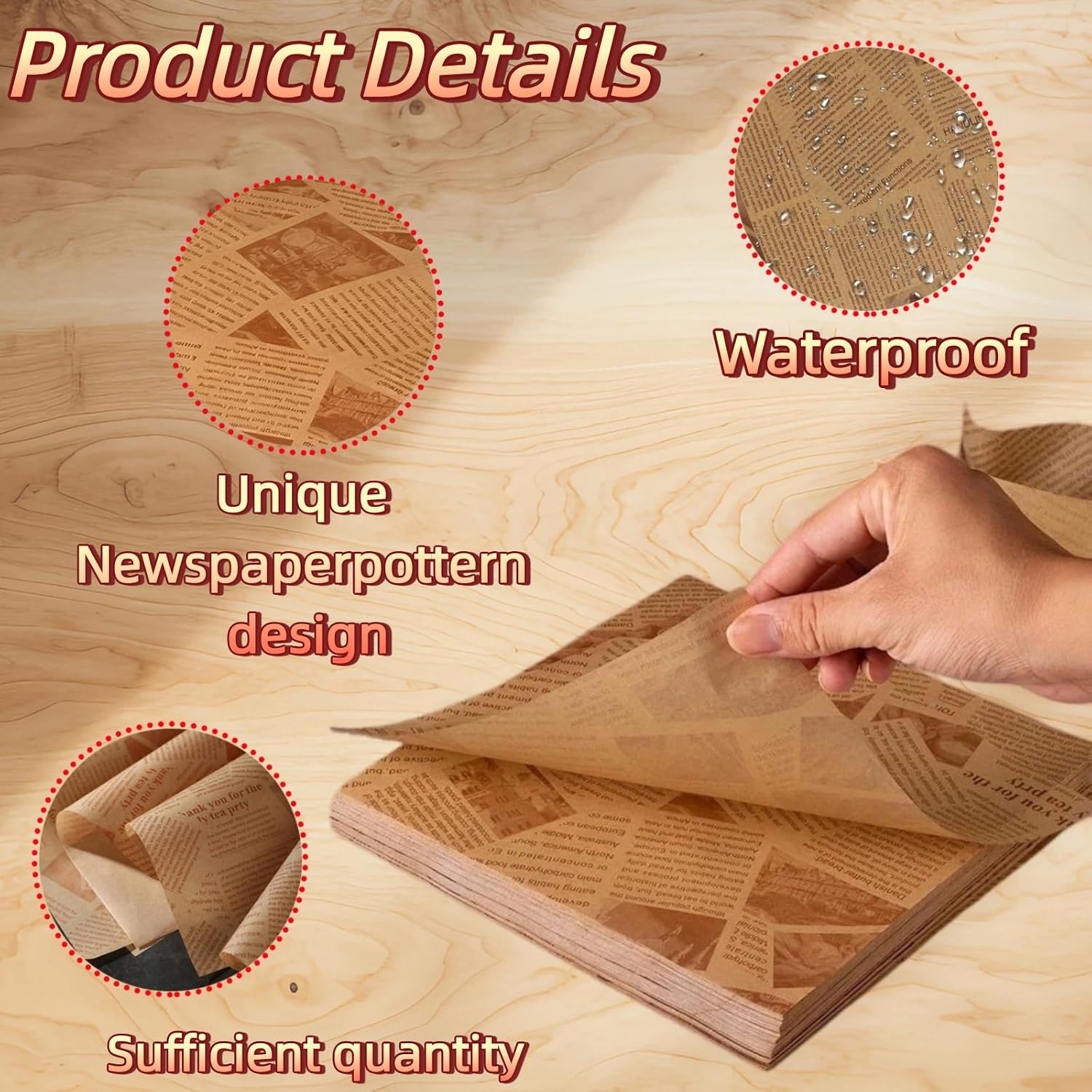 500 Pcs 12 x 12 Inch Deli Wax Paper Sheets,Greaseproof & Waterproof Newsprint Sandwich Wrapping Paper, Food Basket Liners for Baking, Hot Dogs, Hamburgers (Brown)