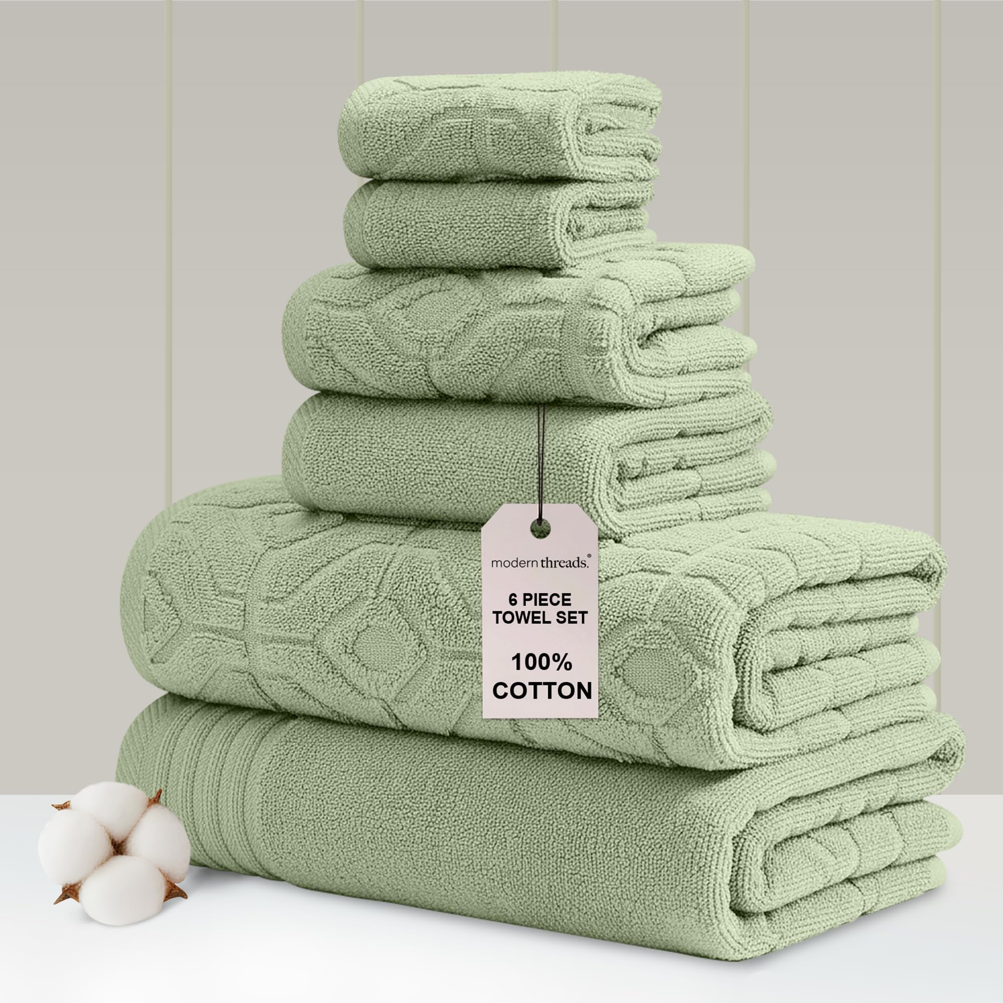 Modern Threads 6-Piece 100% Combed Cotton Yarn Dyed Diamond Gate Jacquard Towel Set Seafoam
