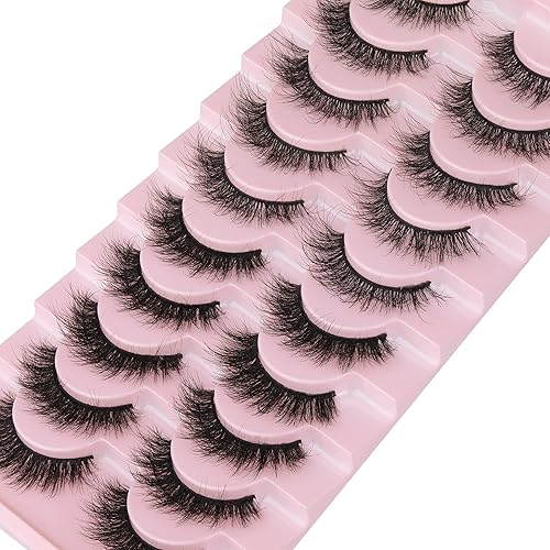 Miniatura 7 de FANXITON - Pestañas de visón esponjosas de aspecto natural, 0.60 a 0.70 pulgadas, 10 pares de pestañas postizas de visón sintético, volumen 3D, 2
