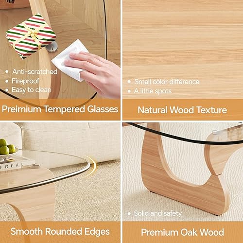 Miniatura 7 de Mesas de centro pequeñas de cristal para casa de campo, mesa central de madera moderna de mediados de siglo para sala de estar, transparente