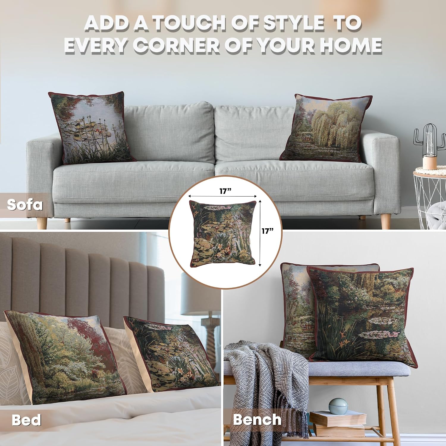 Charlotte Home Furnishings Couch Throw Pillow Cover 17x17 in, Yellow Flowers Decorative Pillow Cover for Bed and Sofa, Modern Tapestry Cushion Cases for Living Room, European Cotton Jacquard Woven