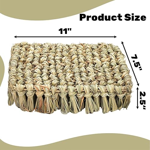 Miniatura 2 de Cama de hierba de conejo de 11 pulgadas, tapete tejido de paja de conejo, cama de juguete de heno para masticar animales pequeños, nido de juego
