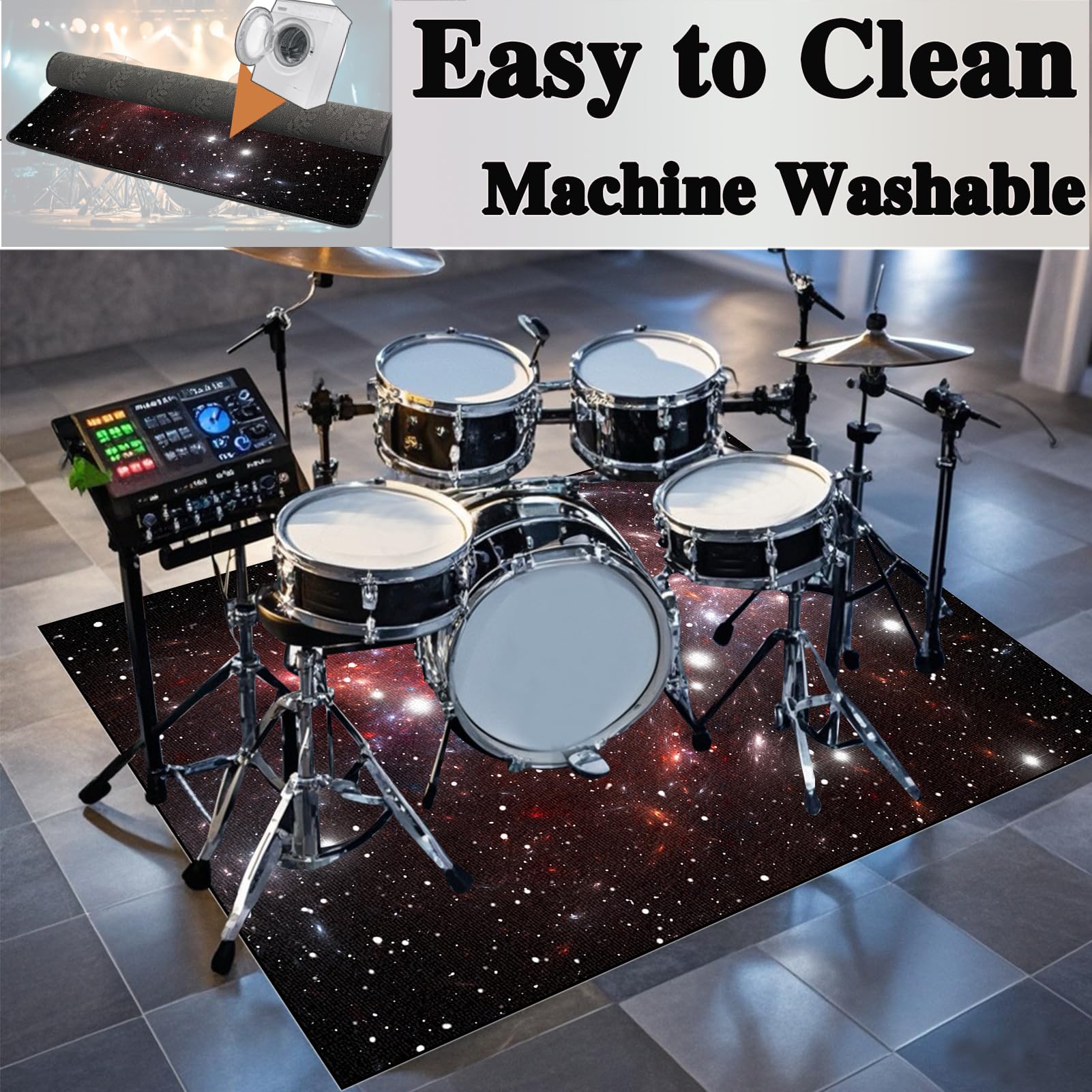 Tappeto Batteria Elettronica 140 x 100 cm, Tappeto Batteria Acustica, Tappeto Batteria Insonorizzante, Tappeto a Tamburo in Strumenti Musicali per Batteria Elettronica Grancassa Rullante Drum Carpet
