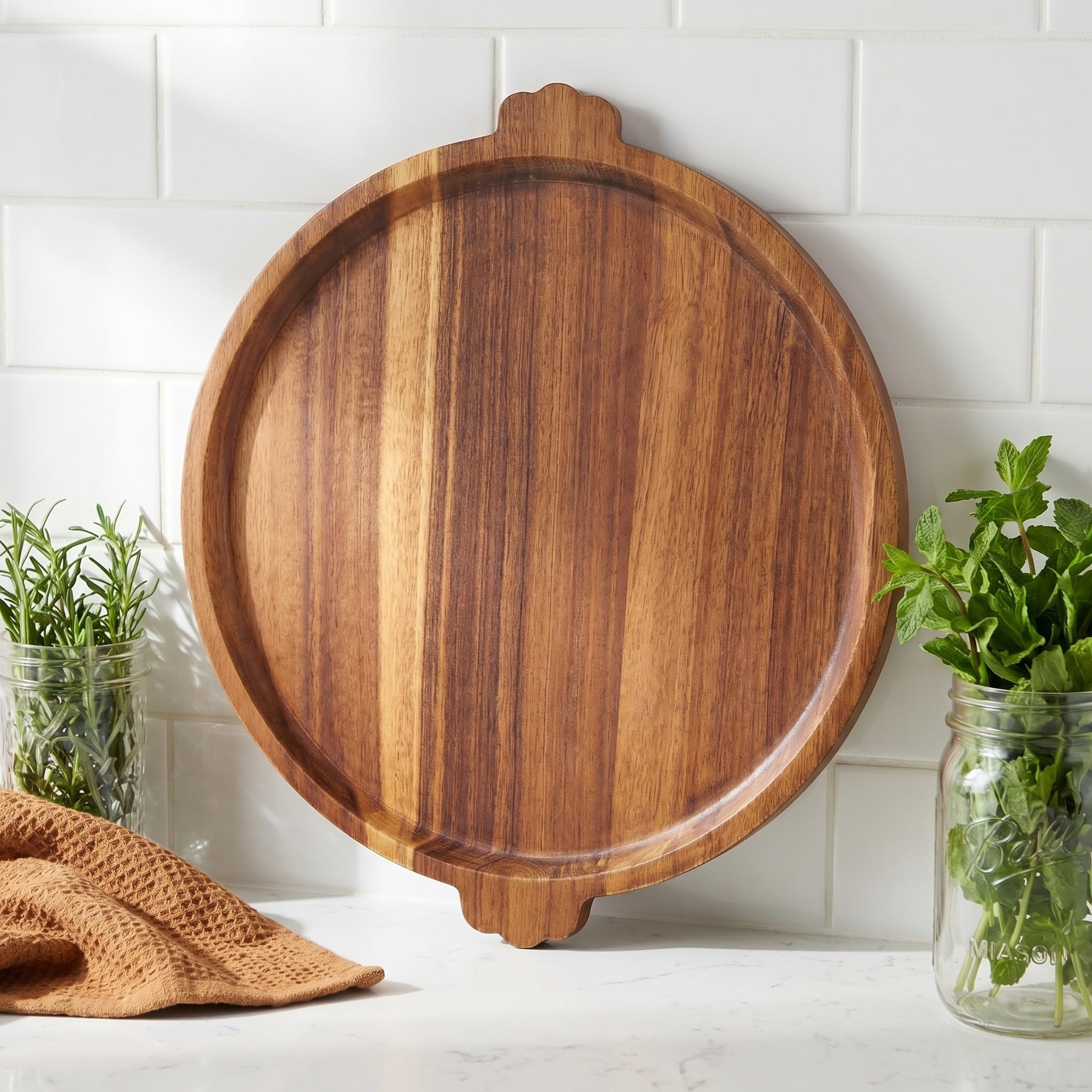 VICASKY Madera Bandeja Redonda con Asas para Servir Queso y Fruta