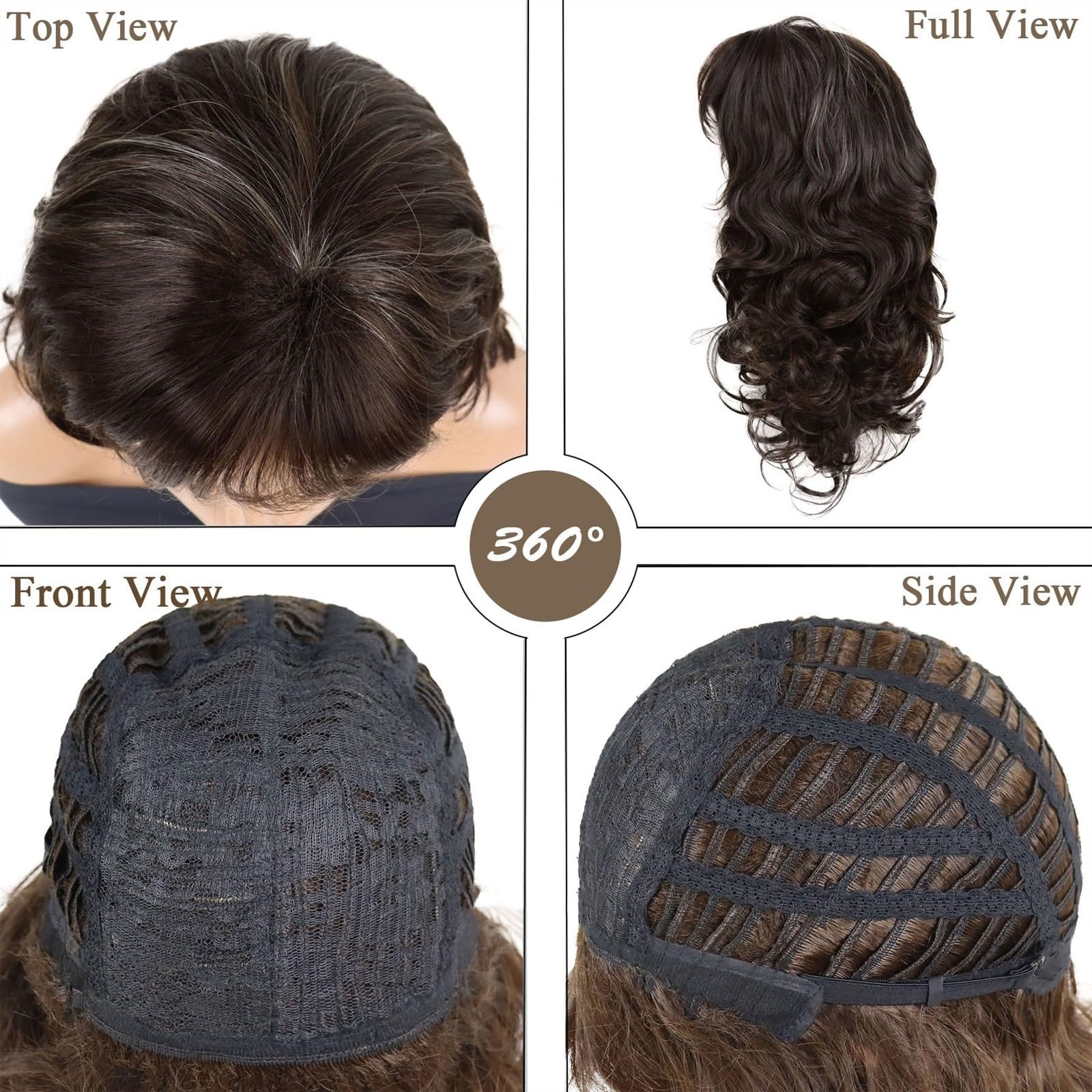 Parrucca di capelli naturali casual da donna, per uso quotidiano, evidenziata, misto capelli sintetici, parrucca marrone con frangia, parrucca di ricambio lunga e riccia (multicolore colore)