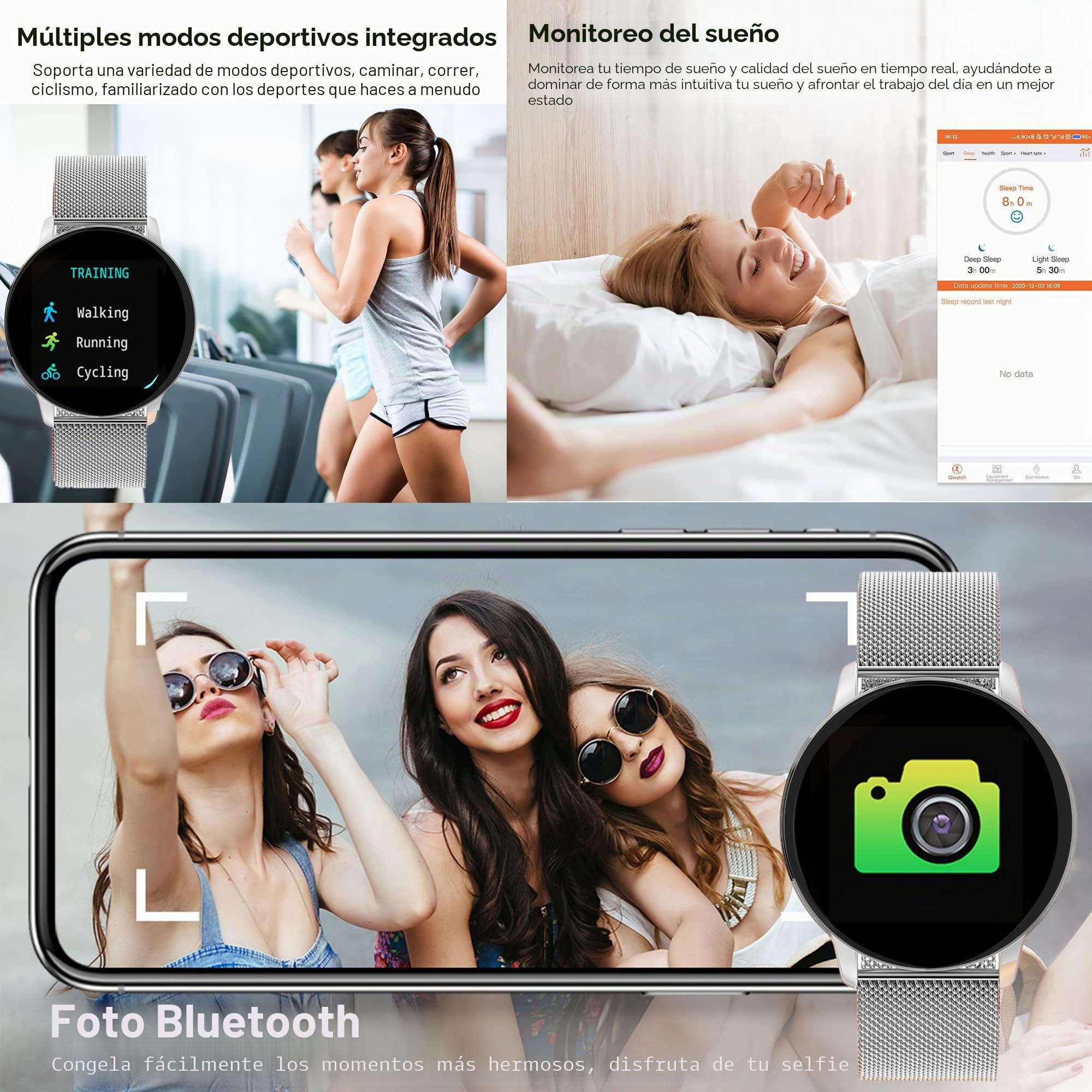 Smartwatch Mujer,Reloj Inteligente con Oxígeno Sanguíneo Presión Arterial Frecuencia Cardíaca,Calorías, Monitor de Sueño, Podómetro Pulsera Actividad Inteligente IP67 para Android iOS (Plata)