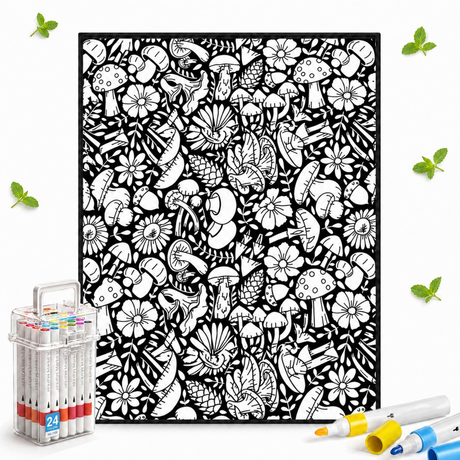 Xiaoheitutu Halloween Coloring Blanket with 24 Markers, 50×60 in (Kit F)