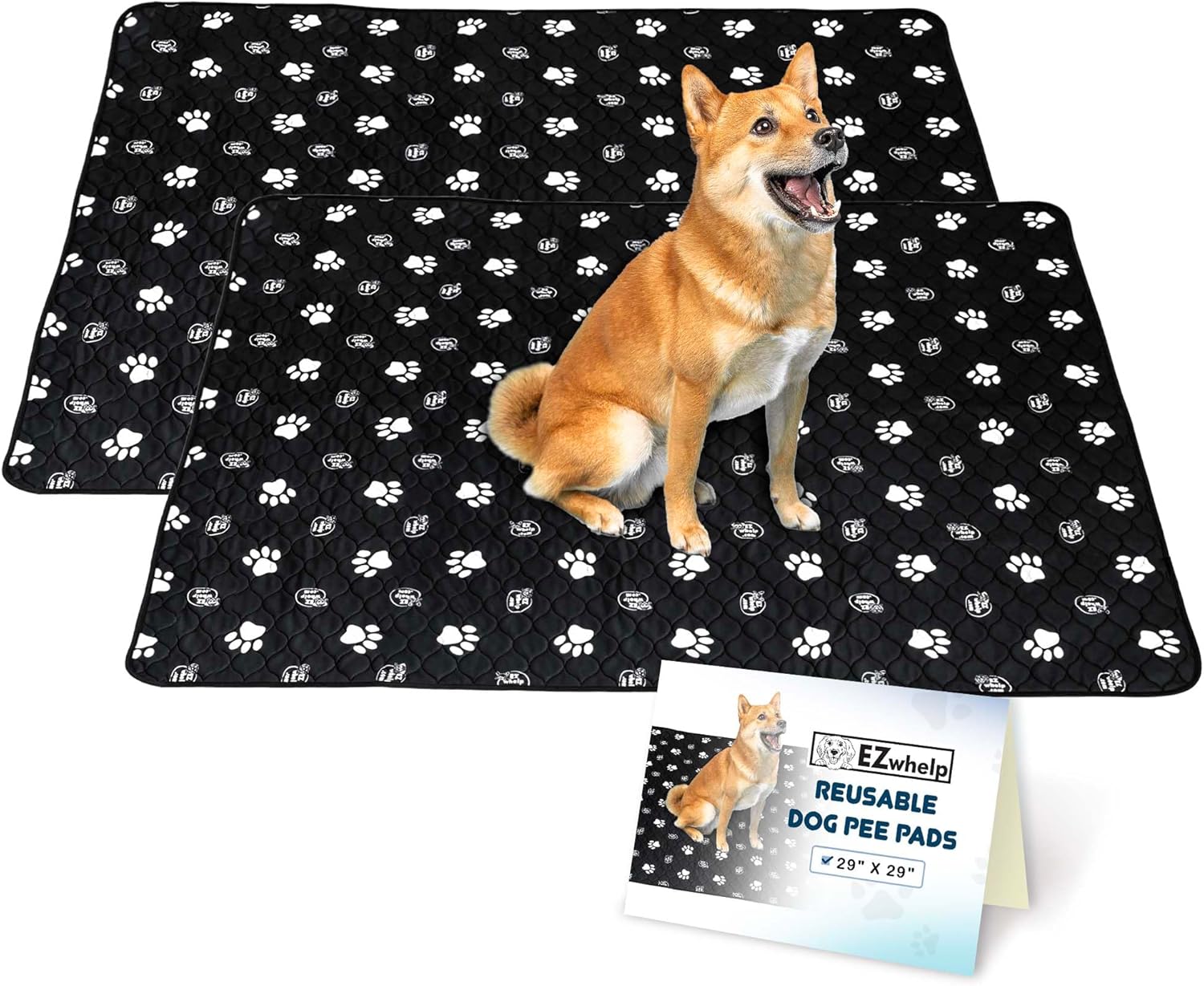 EZwhelp Reusable Dog Pee Pads, Washable Waterproof Mats for Dog Potty Training or Whelping Pads, 48x48 Inch, 2 Pack
