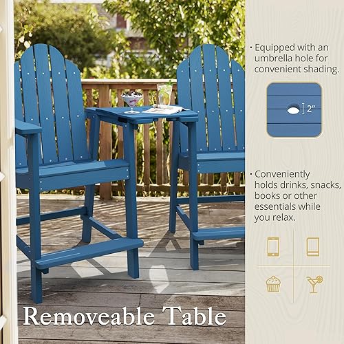 Miniatura 2 de LUE BONA Juego de 2 sillas altas Adirondack de polietileno reciclado con soporte para tazas, 25.6 pulgadas, 300 libras, ecológicas, resistentes a la