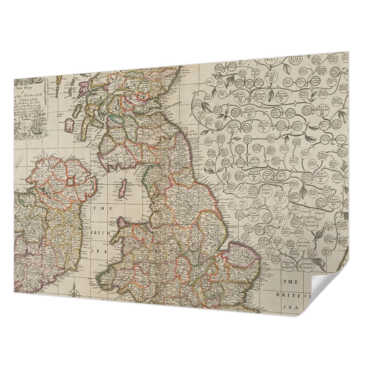 Papier peint adhésif carte ancienne 152x104 cm Tulup pour mur de chambre