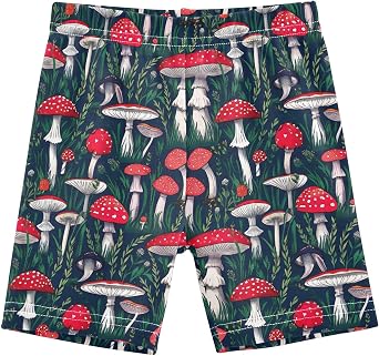Girls Cartwheel Shorts Bike Shorts Kids Cotton Biker Short for Under Dress Red White Mushrooms