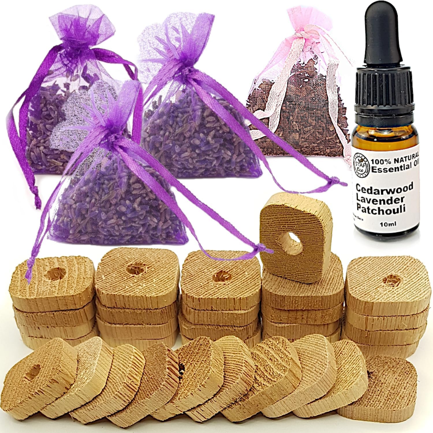 Moth Repellent for Wardrobes Anti Moths Cedarwood Rings Lavender & Patchouli Bags Premium Oil 100% Natural (Medium L)