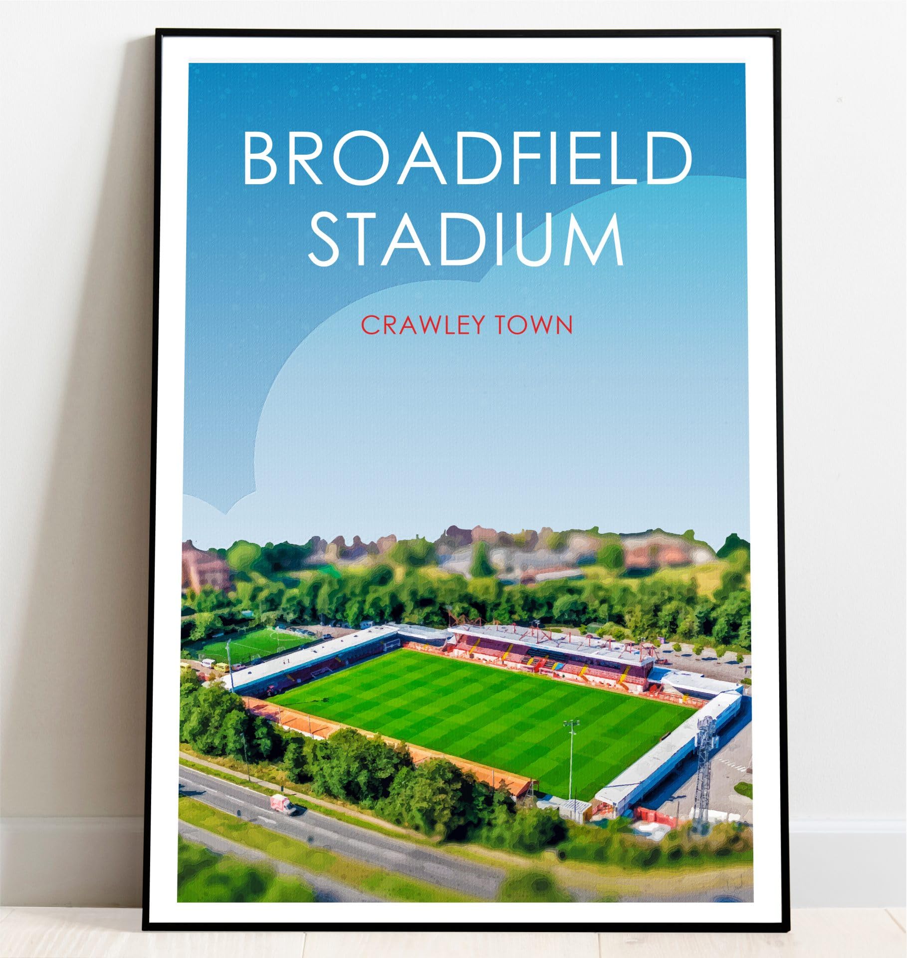 Ultras Fc White Crawley Town Broadfield Stadium Retro Art Print (A5 Giclee Print - Landscape)