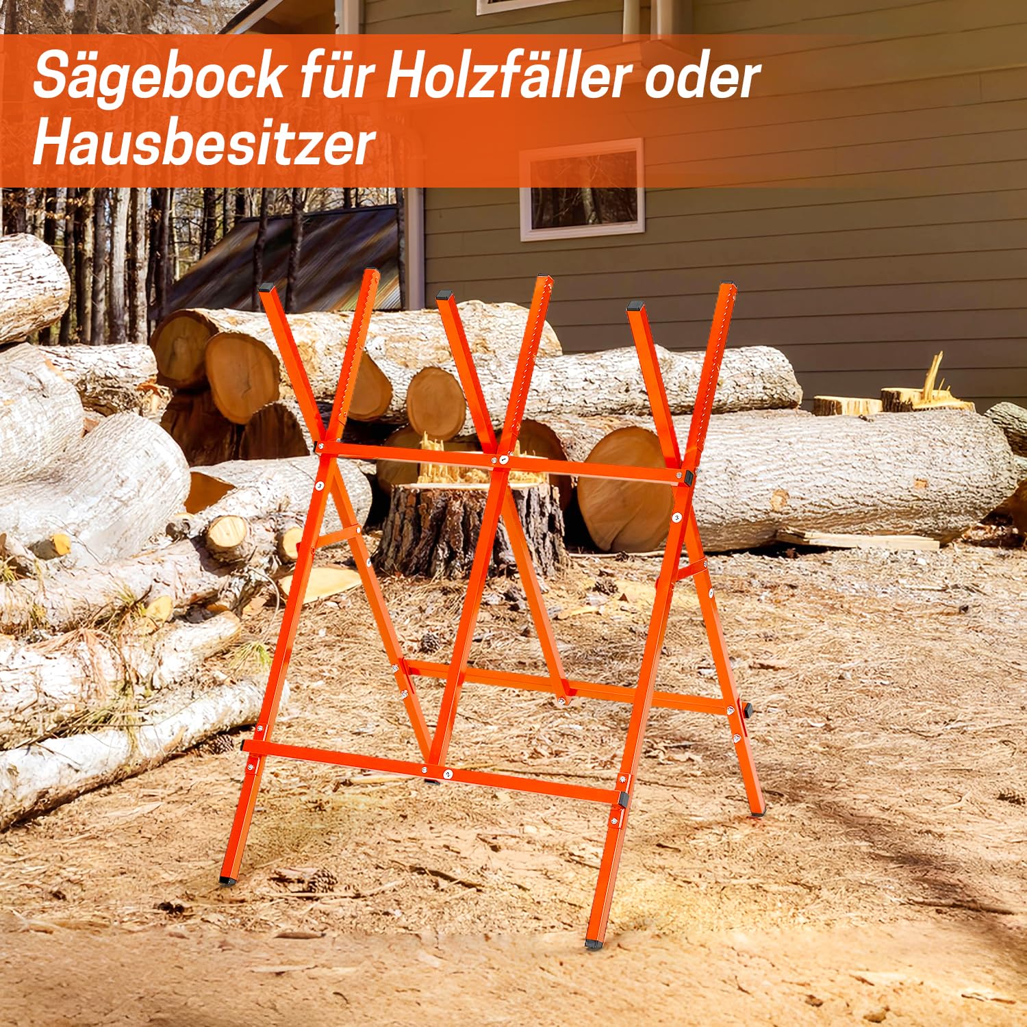 Sägebock,klappbar Holzsägebock für Kettensäge & Handsäge,Stahl Sägepferd Ständer, Holzsägearbeiten Schneiden von Blockholzständer,Tragfähigkeit 150KG
