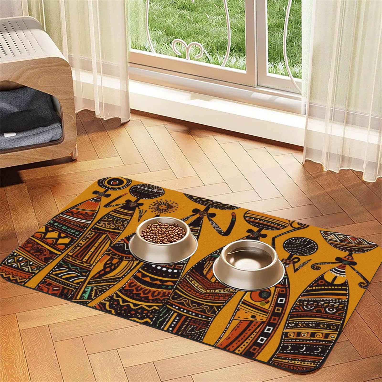 Tapis de nourriture pour chien au design africain unique, caoutchouc durable de qualité supérieure