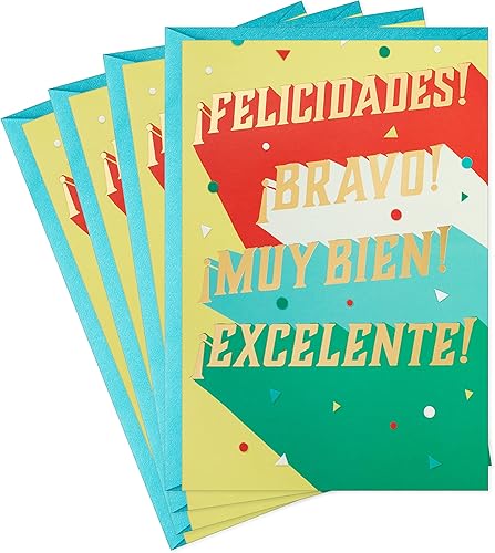 Hallmark Vida Pack de 4 Tarjetas de Felicitaciones o Graduación Españolas (Felicidades)