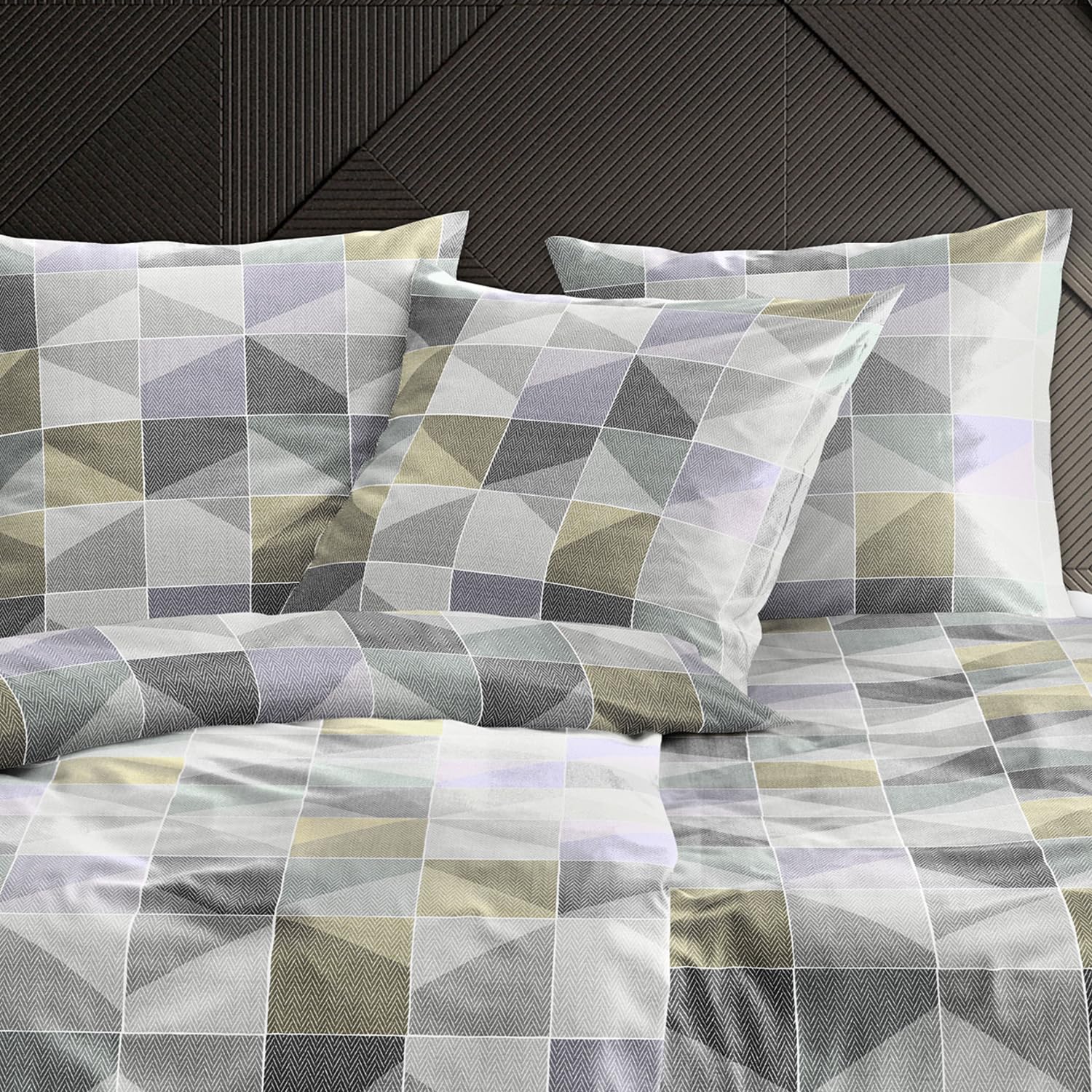 Irisette Feinbiber Bettwäsche 8646-30 Geometrisch Grau Gelb 135x200, 100% Baumwolle, warm, weich, atmungsaktiv, hautfreundlich, pflegeleicht, bügelleicht, mit Reißverschluss