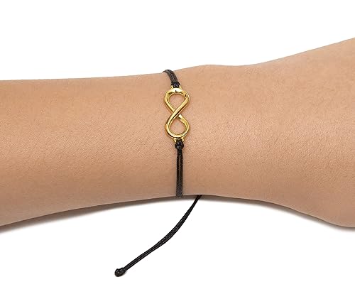 Miniatura 4 de Gold Infinity Charm Friendship Bracelet with Black Thread and Message Card, Perfect Jewelry Gift for Friend and Family, Adjustable Pull Thread