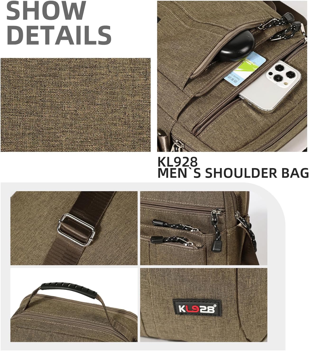 KL928 Men's Messenger Bag - Crossbody Shoulder Bags Travel Bag Man Purse Casual Sling Pack for Work Business - Image 5