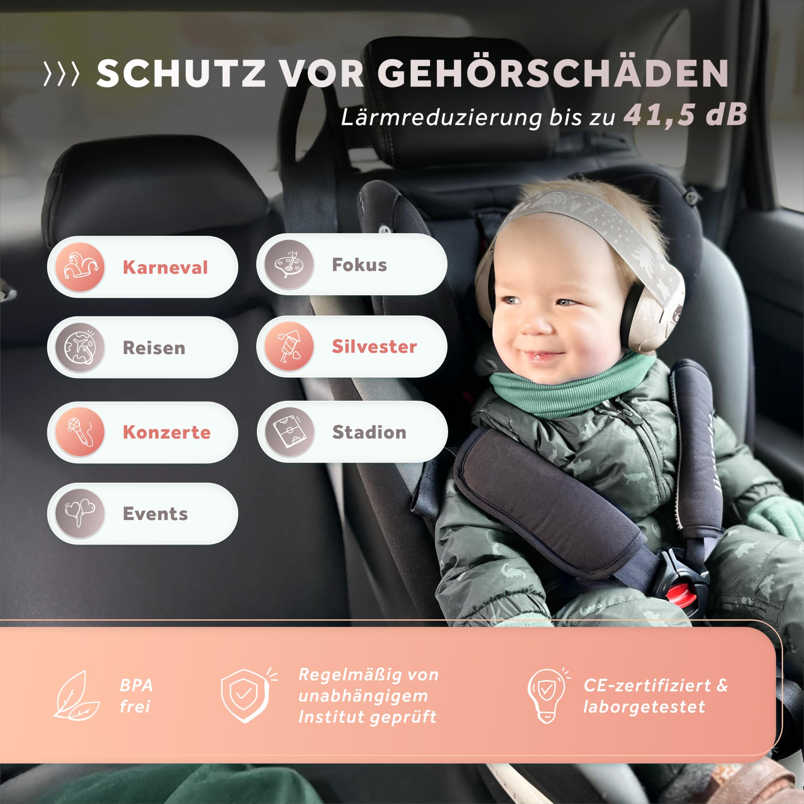 Schallwerk ® Mini+ (Bear Dusty) - Ohrenschützer für Kleinkinder - Hochwertige Lärmschutz Kopfhörer Kinder - Gehörschutz Kinder, Gehörschutz Baby, Ohrenschützer Baby Kopfhörer Lärmschutz