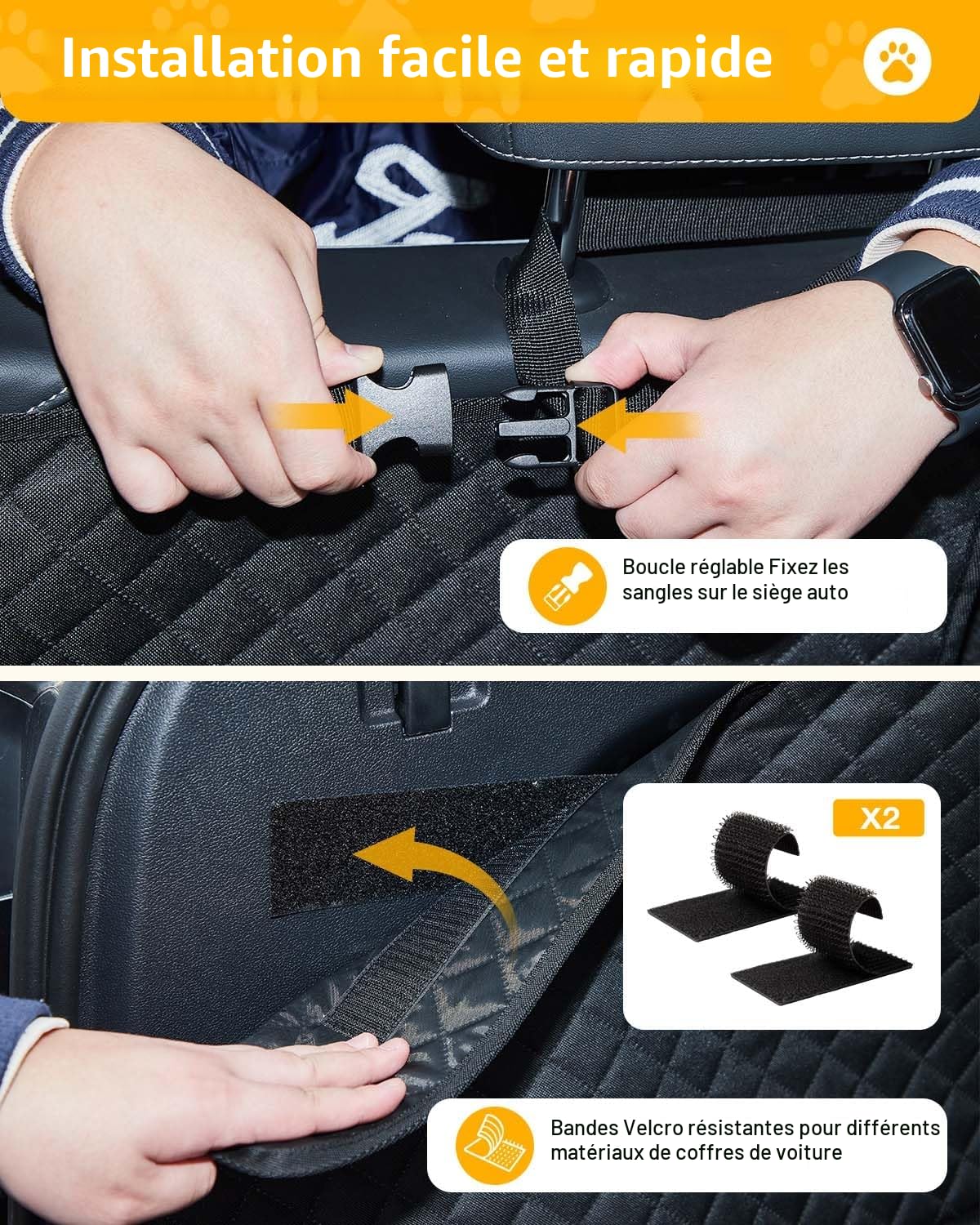 Protection Coffre Voiture pour Chien - Tapis Imperméable et Antidérapant avec Rabats Latéraux et Pare-Chocs, Couverture Résistante et Facile à Nettoyer pour Coffre SUV - Noir