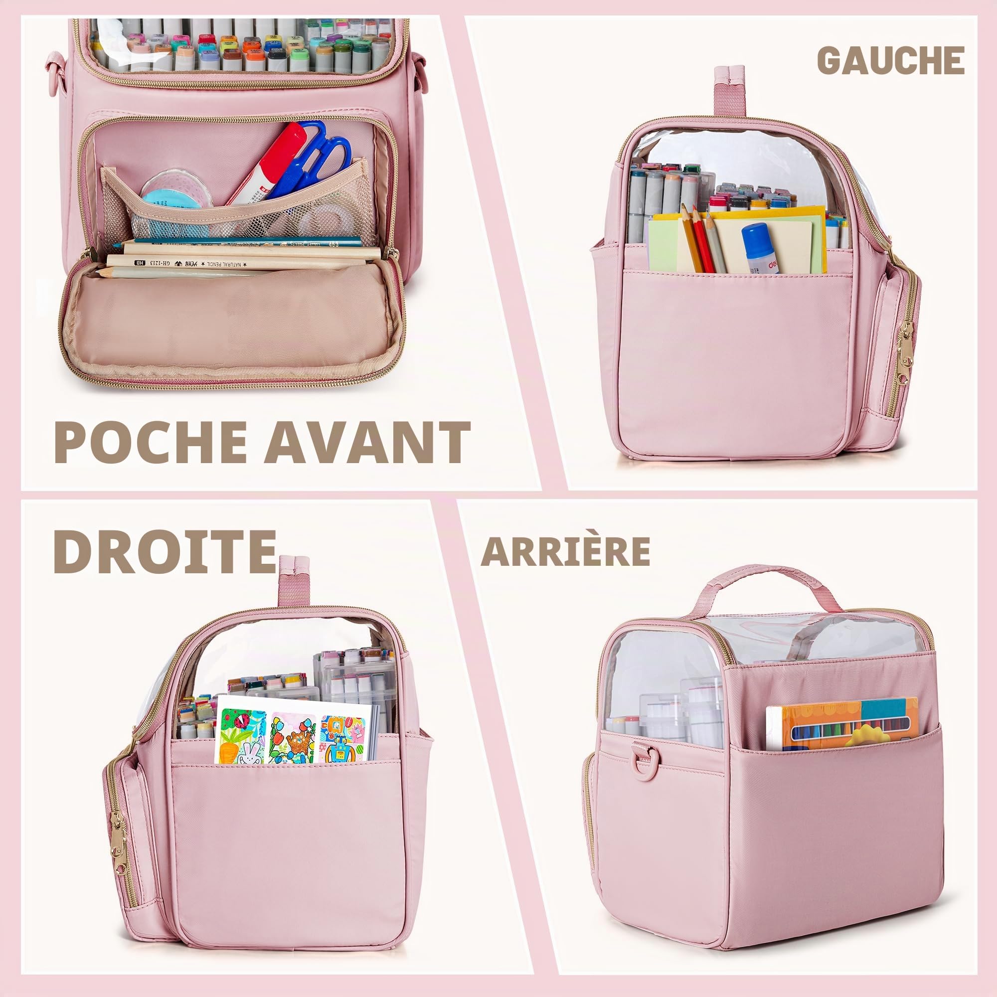 Rexmica Grand Étui de Rangement pour 180 Marqueurs, Organisateur de Marqueur à Alcool avec Séparateurs et 4 Poches pour Marqueurs à Peinture ou Autres Fournitures Artistiques, Rose (Sac Seulement)