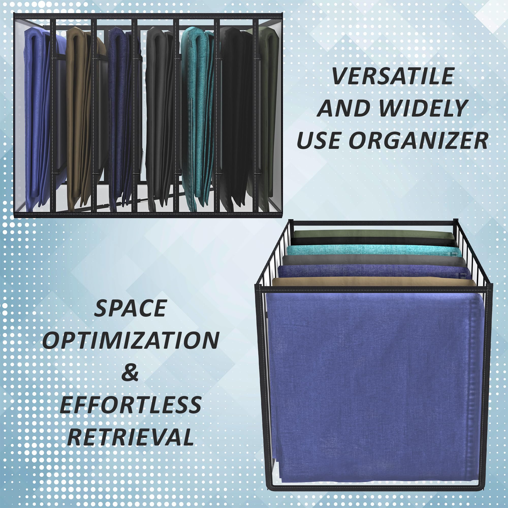 Kuber Industries Stoff-Organizer, Kleiderschrank-Organizer, Aufbewahrungsbox mit 7 Fächern, Aufbewahrungsbox für Jeans, Hosen, Hemden, faltbar, PVC, Schubladen-Organizer, transparent, 40 mm, 3 Stück