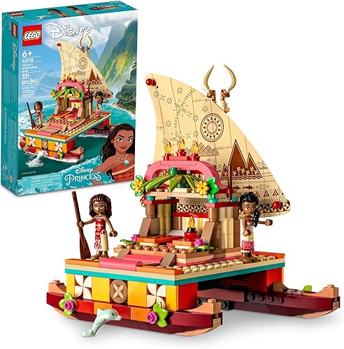 LEGO Disney Princess Moana's Wayfinding Boat Building Toy 43210 Juego de juguetes de princesa Disney con mini muñecas Moana y Sina, figura de