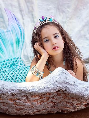 Miniatura 3 de SWEETV Tiaras de princesa con corona de sirena para niñas, tiara de sirenita para niños, diadema para cumpleaños, cosplay, fiesta, regalo