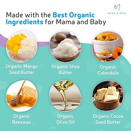Miniatura 4 de Mama & Wish Crema orgánica para pezones, bálsamo de lactancia materna, sin lanolina, esenciales posparto seguros para la lactancia, sin OMG (2 onzas)