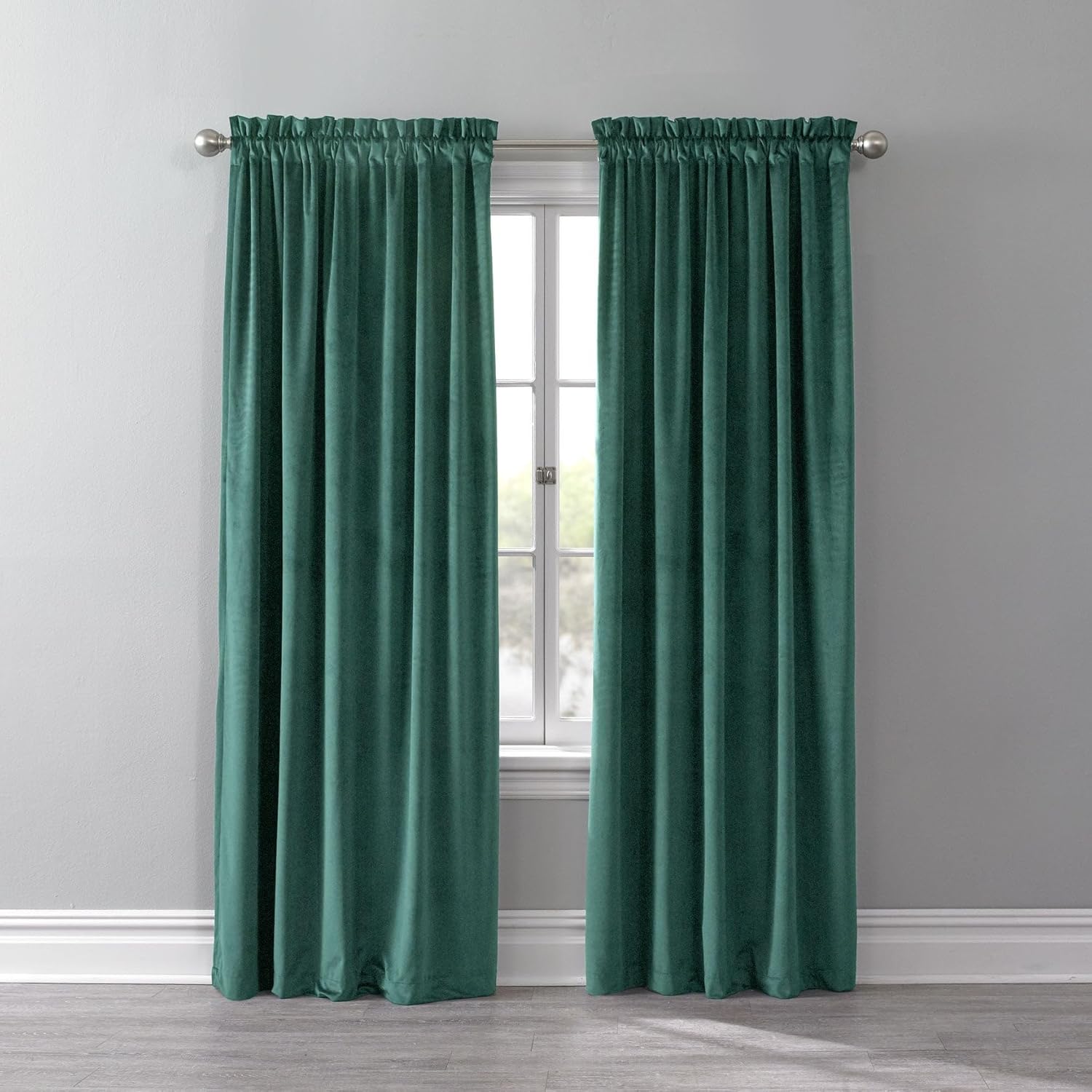 BrylaneHome BH Studio Velvet Rod-Pocket Panel - 50" W 84" L, Mistletoe Green
