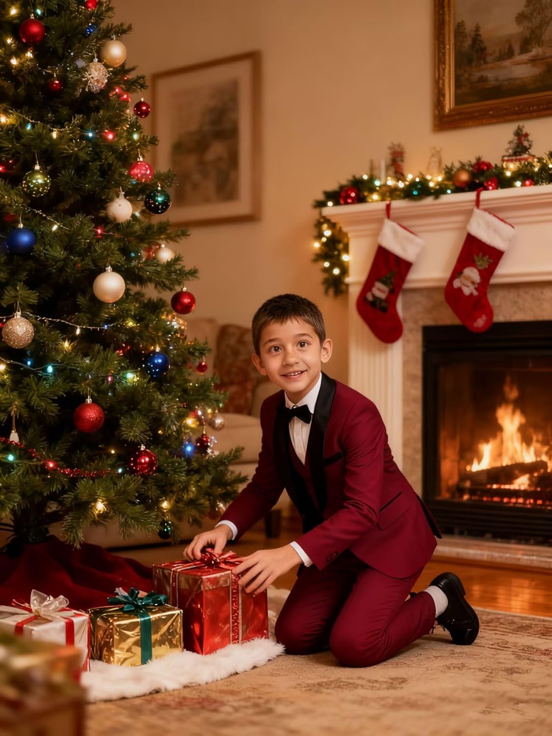 Kids Suits for Boys Wedding Prom Boy Tuxedo Outfit 3Pc Boy's Dress Suit Shawl Collar Blazer Vest Pants Set for Party