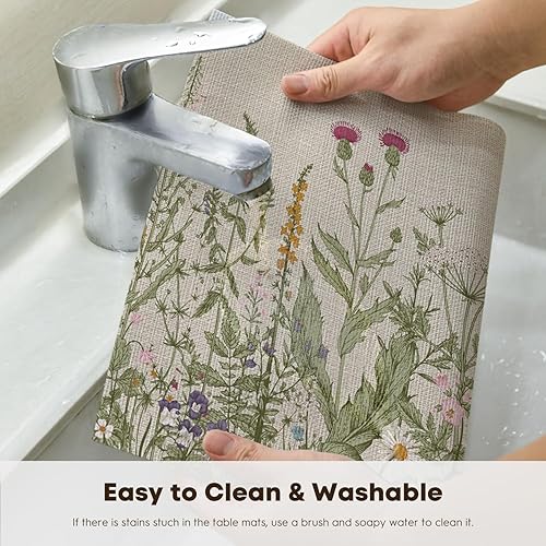 Miniatura 4 de Artoid Mode Juego de 6 manteles individuales de vinilo con estampado de flores salvajes, lavables, de PVC, para fiestas de primavera, cocina,