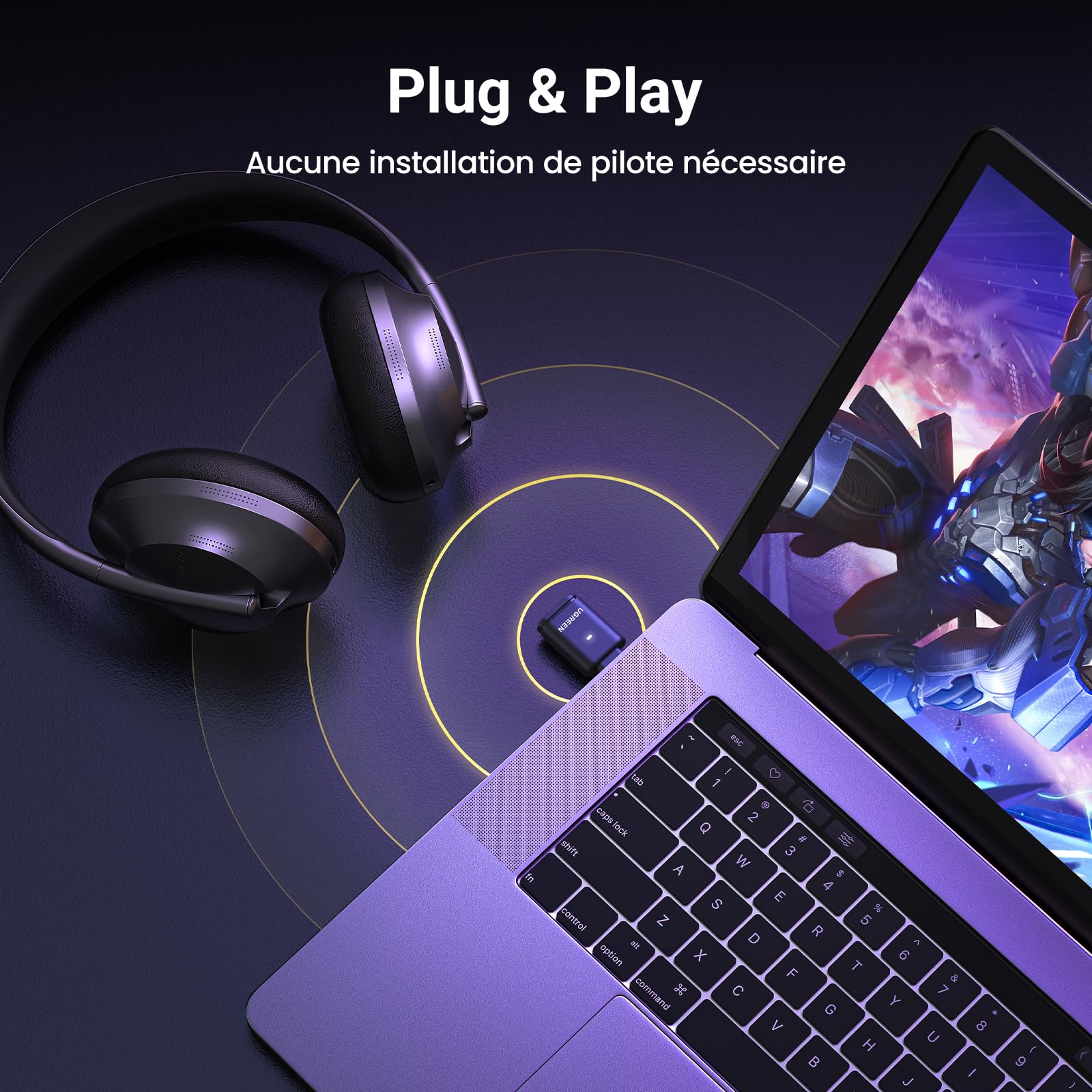 UGREEN Aptx Audio Dongle Bluetooth 5.3 pour PS5 PS4 Clé Adaptateur USB C Faible Latence Compatible avec Switch 2 Console PS5 PS4 PC Supporte Casque de Jeu Écouteur Enceinte